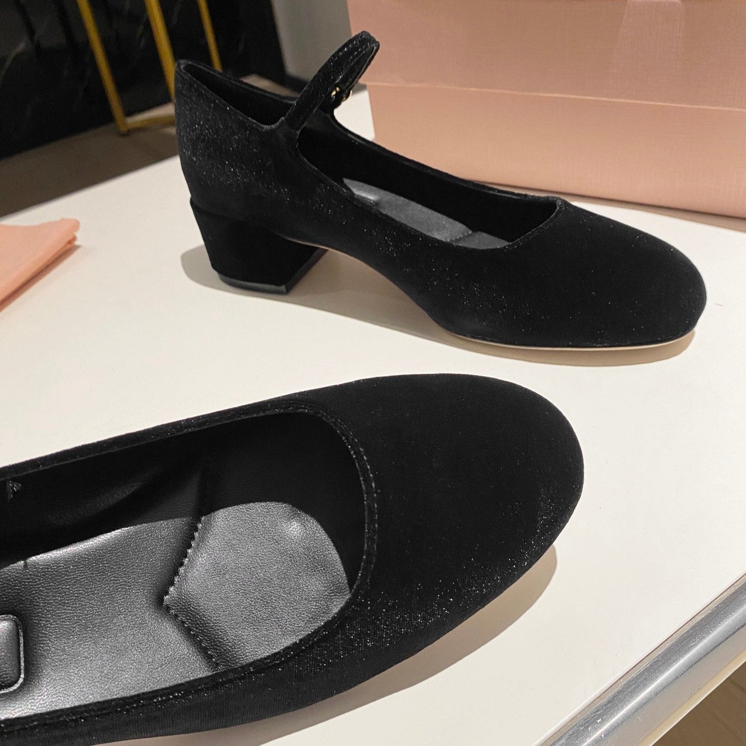 Miu Mary Jane Shoes Classic Black Suede