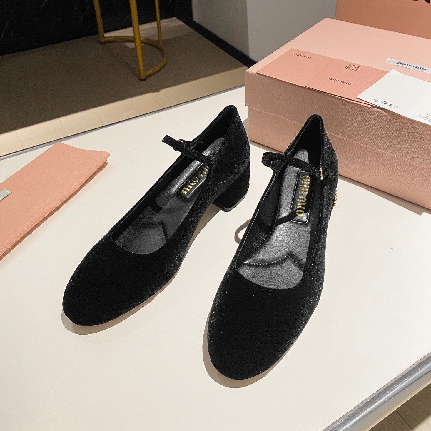 Miu Mary Jane Shoes Classic Black Suede