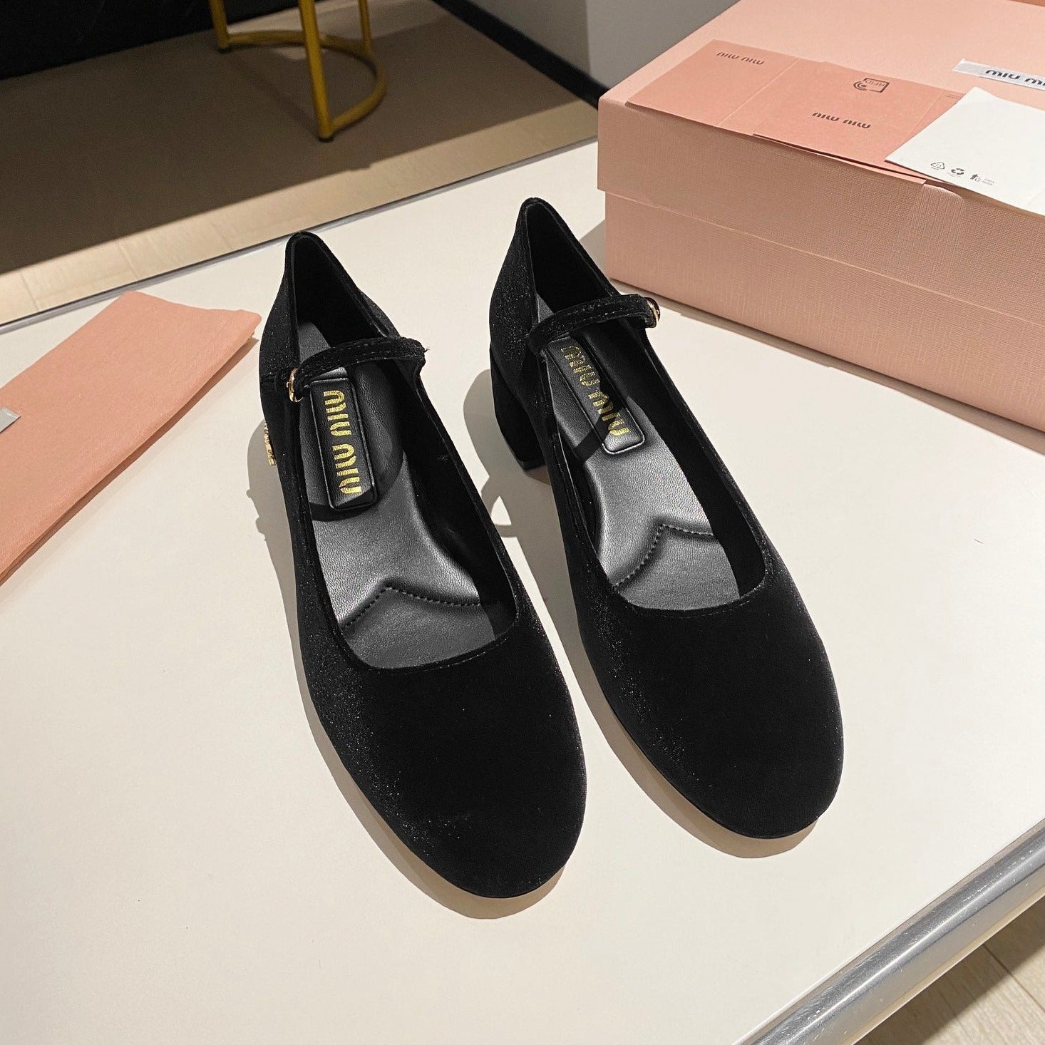 Miu Mary Jane Shoes Classic Black Suede