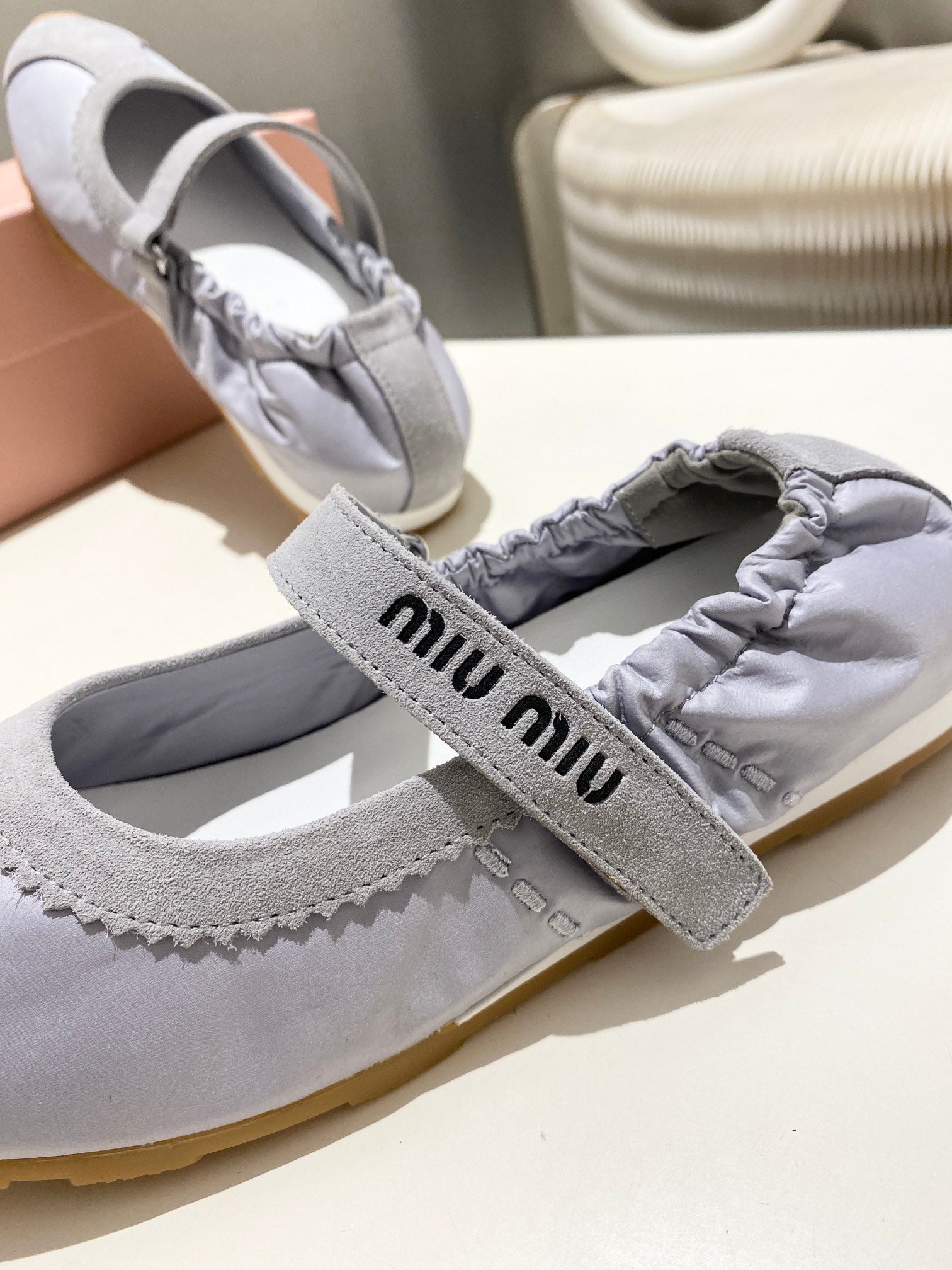 Miu 26s Ballerinas In Lilac Grey Fabric And Suede
