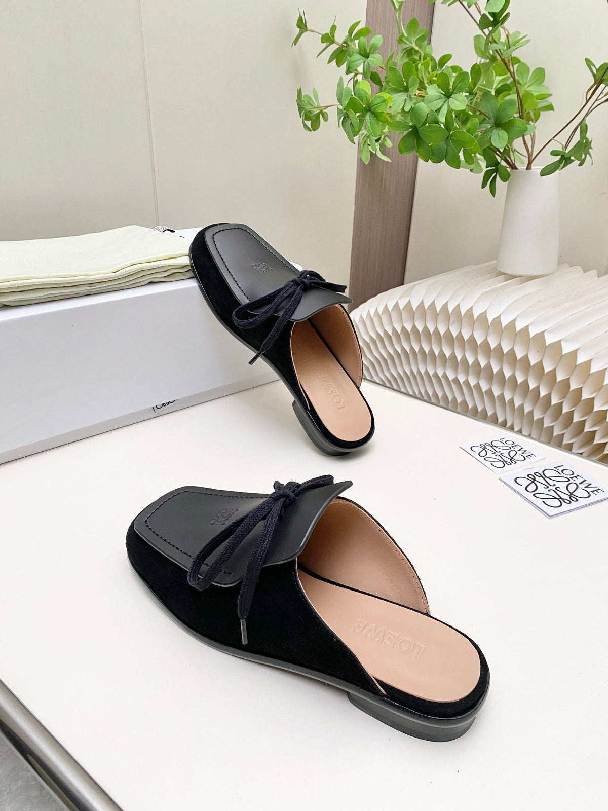 Loewe 26s Flat Mules In Brown Calfskin And Suede