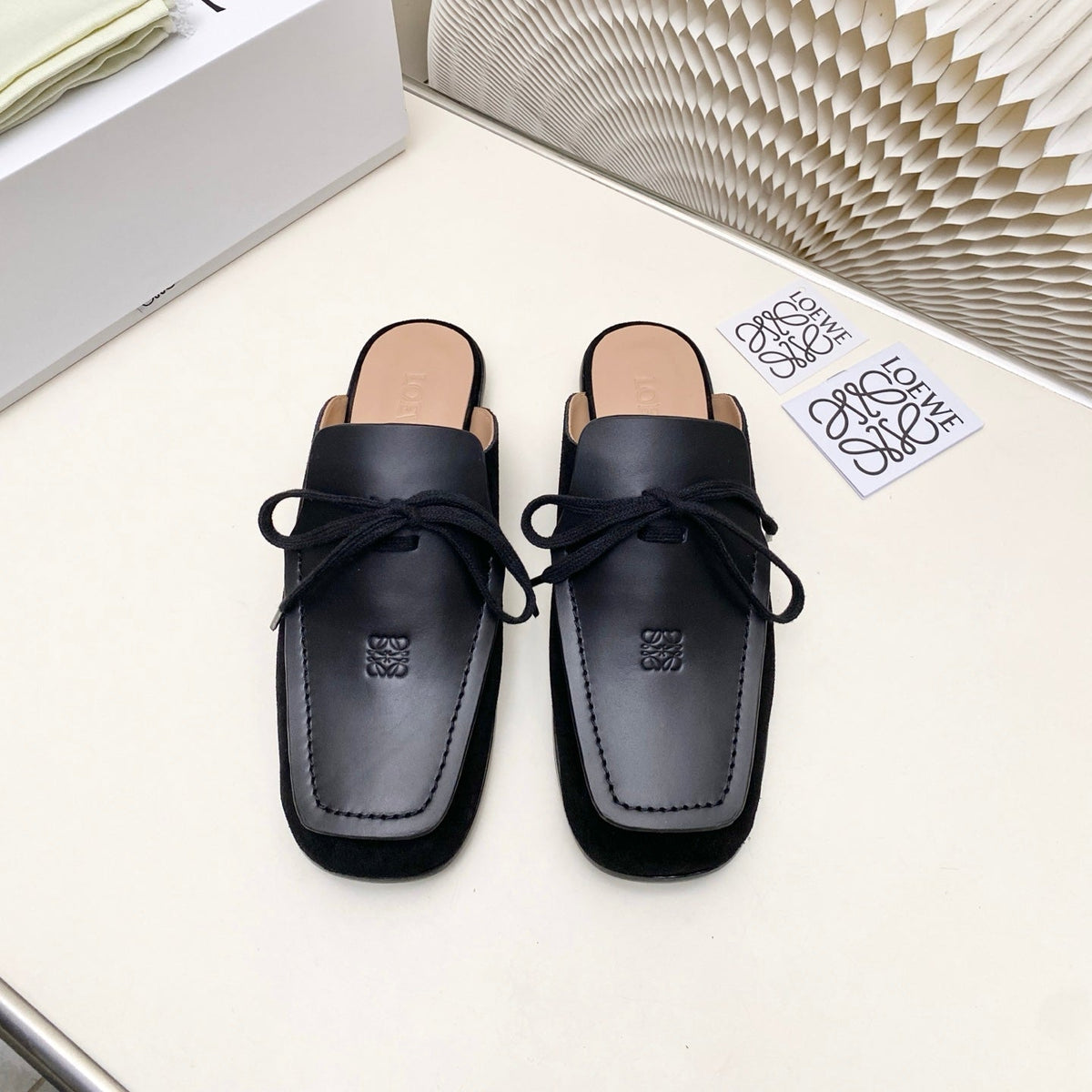 Loewe 26s Flat Mules In Brown Calfskin And Suede