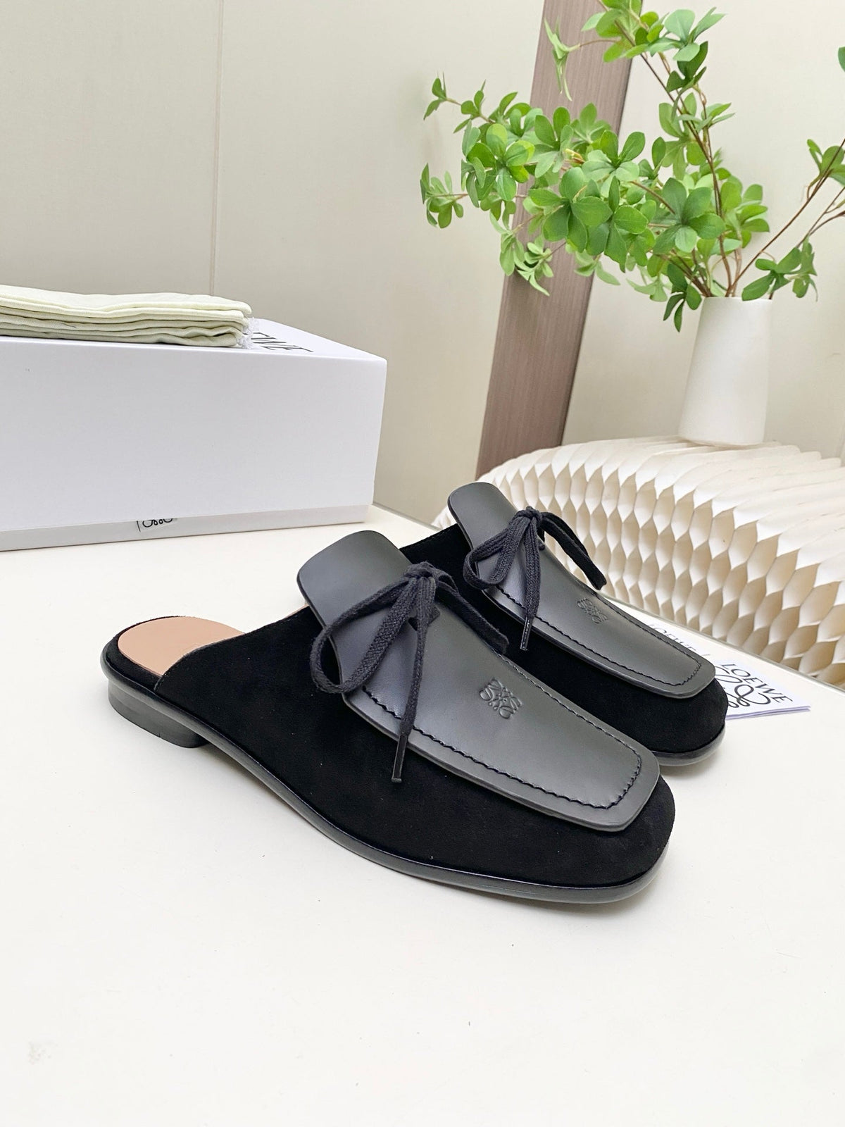 Loewe 26s Flat Mules In Brown Calfskin And Suede