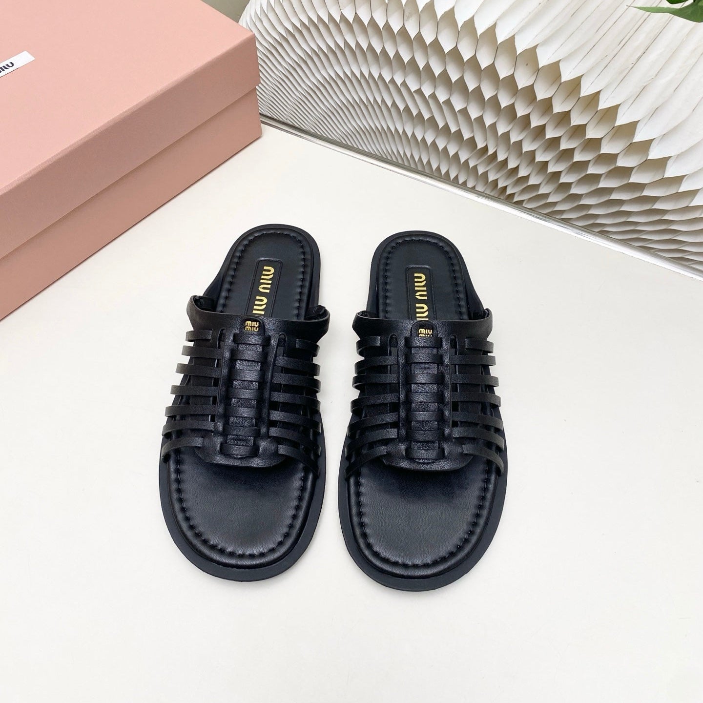 Miu 26s Open-Back Sandal Black Leather 881413