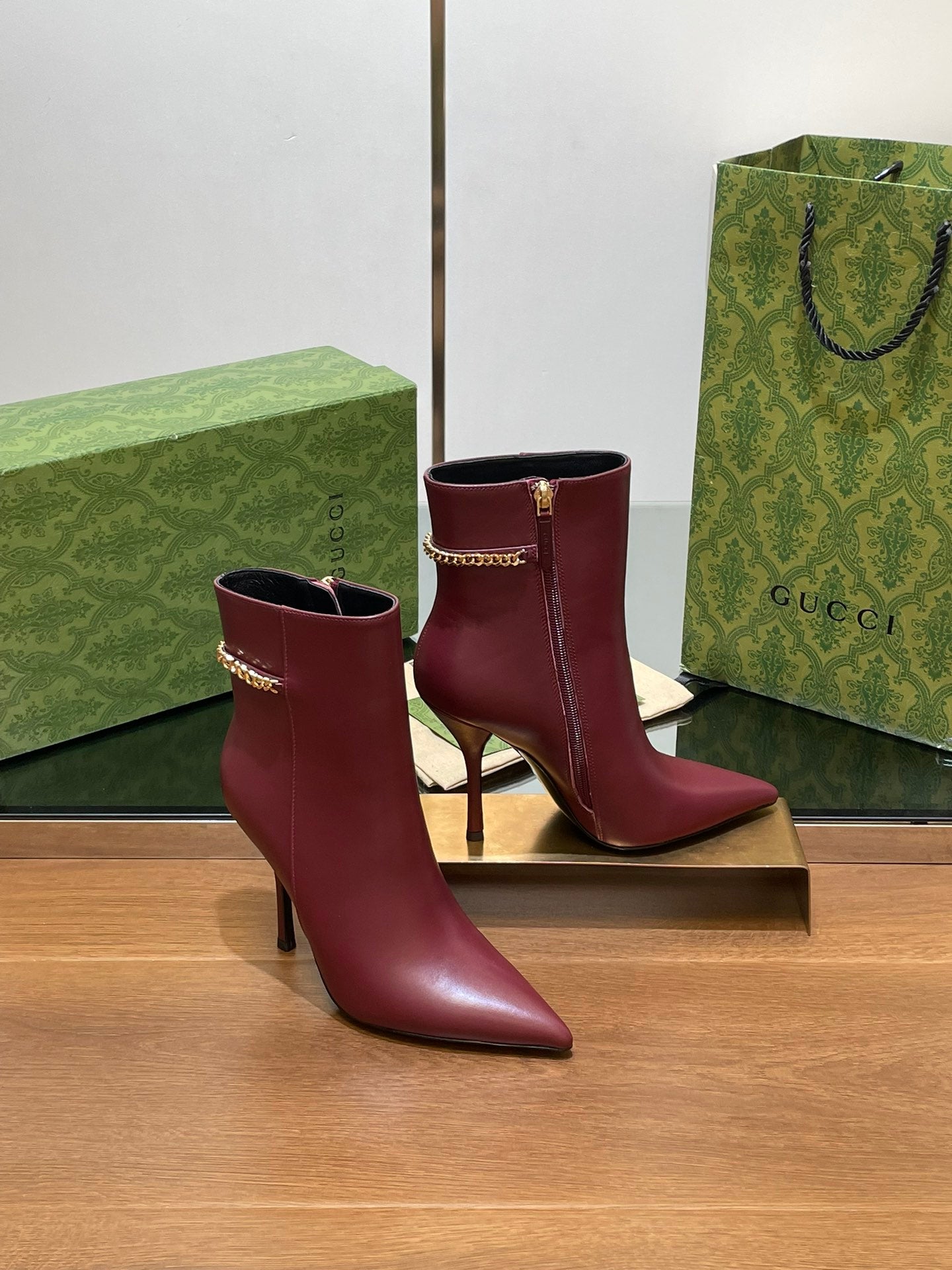 GG 26s Signoria Ankle Boot 10.5cm Burgundy Cowhide 997221
