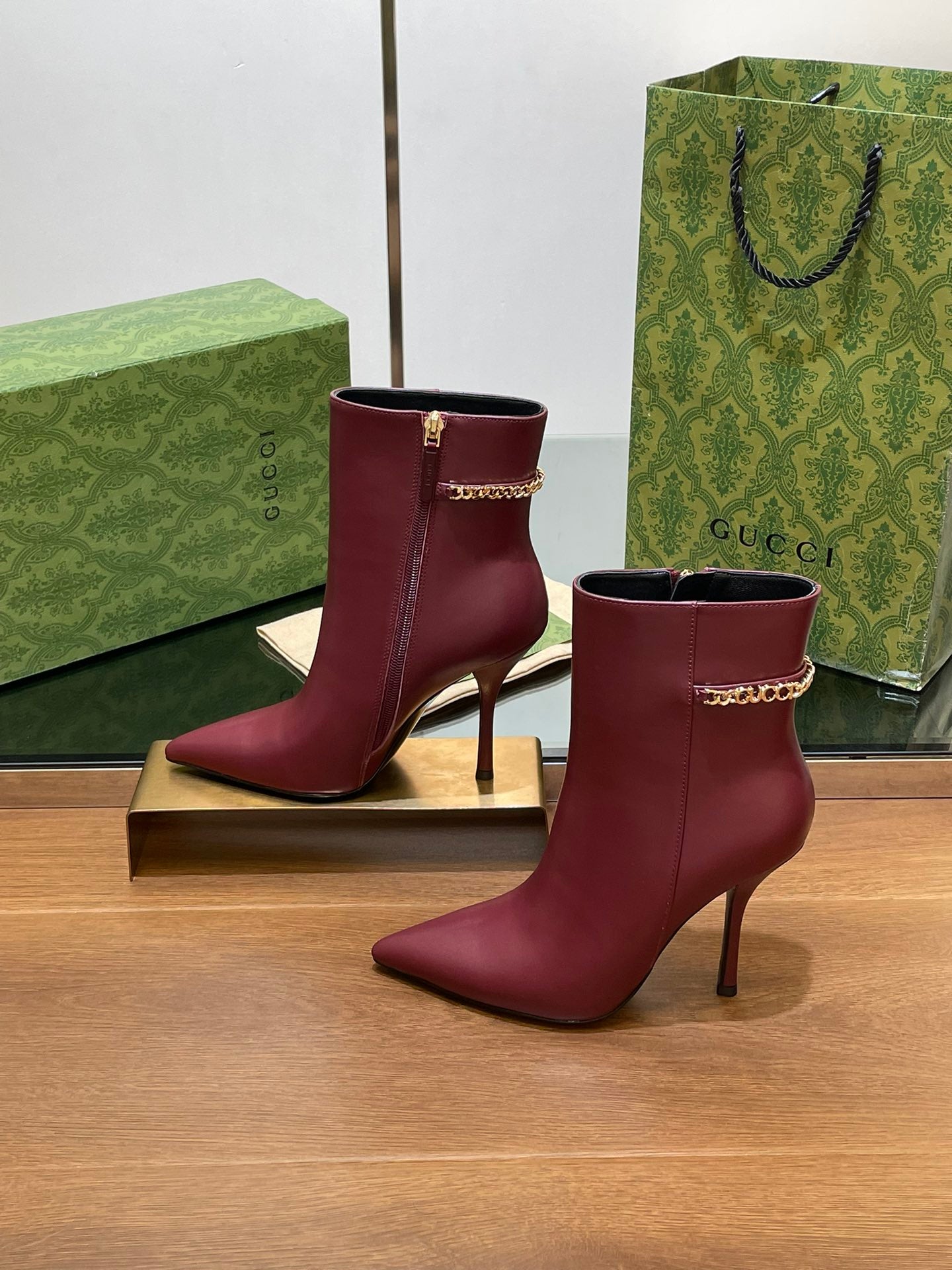 GG 26s Signoria Ankle Boot 10.5cm Burgundy Cowhide 997221