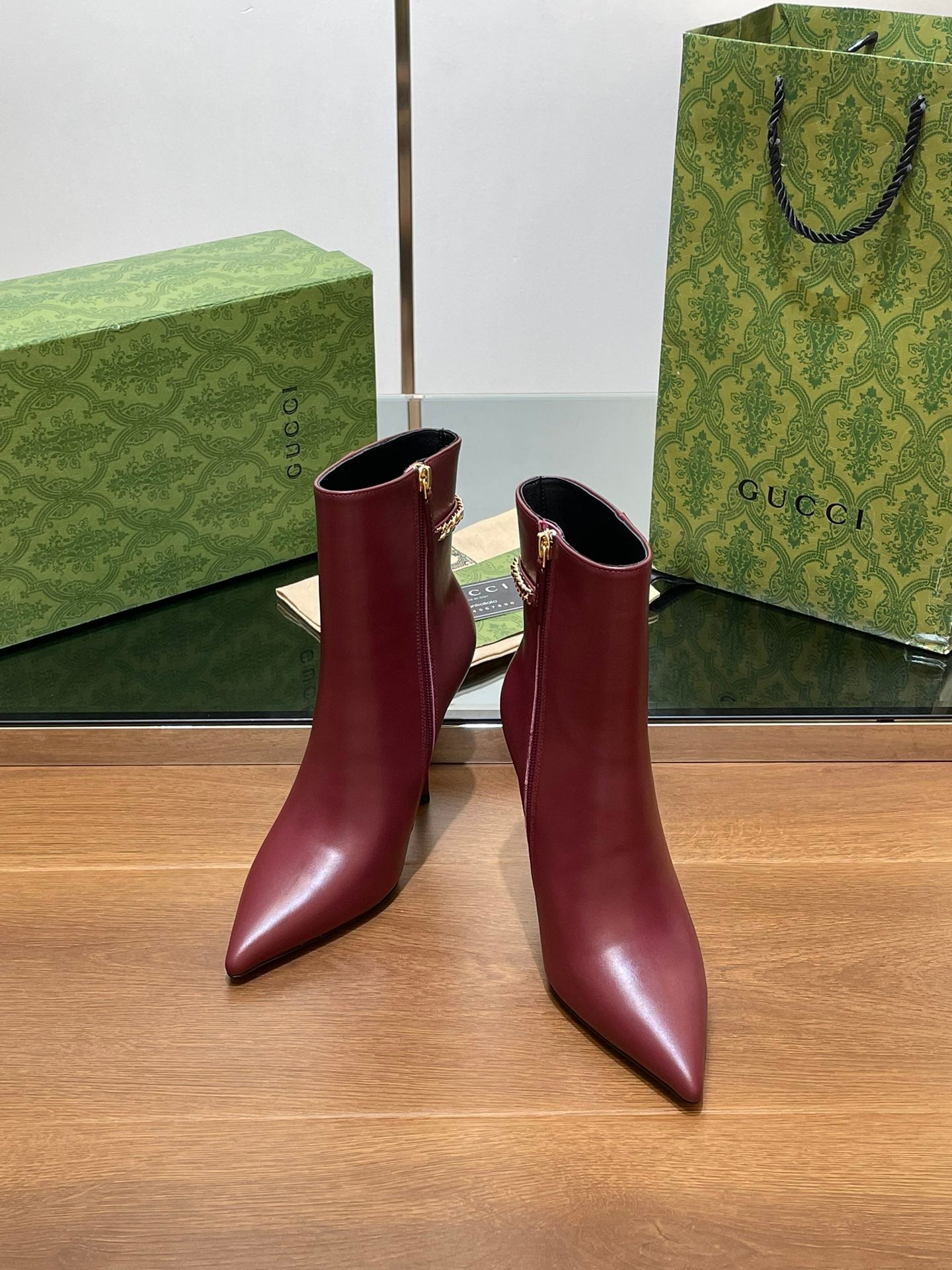 GG 26s Signoria Ankle Boot 10.5cm Burgundy Cowhide 997221