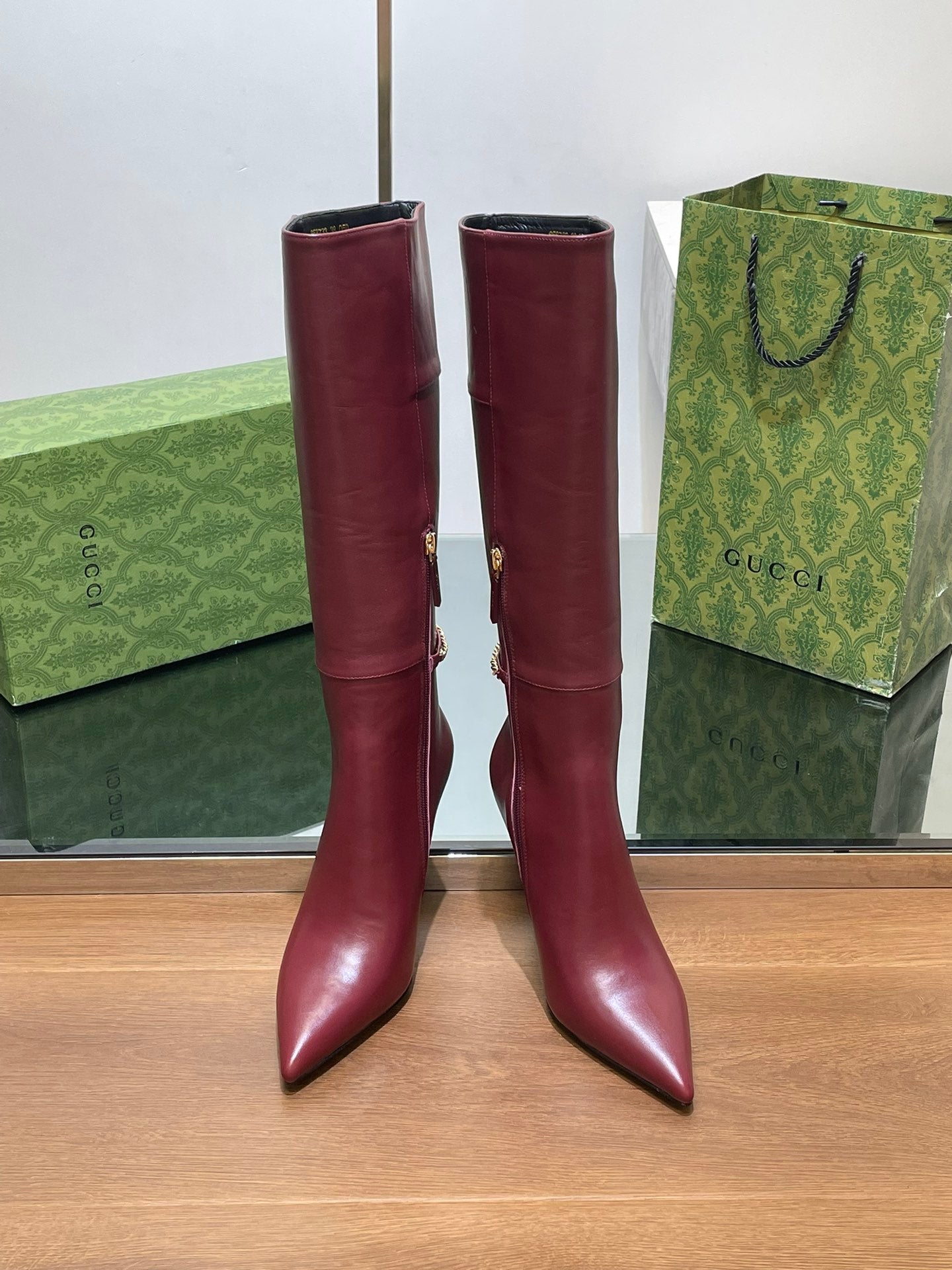 GG 26s Signoria Long Boot 10.5cm Burgundy Cowhide 997212