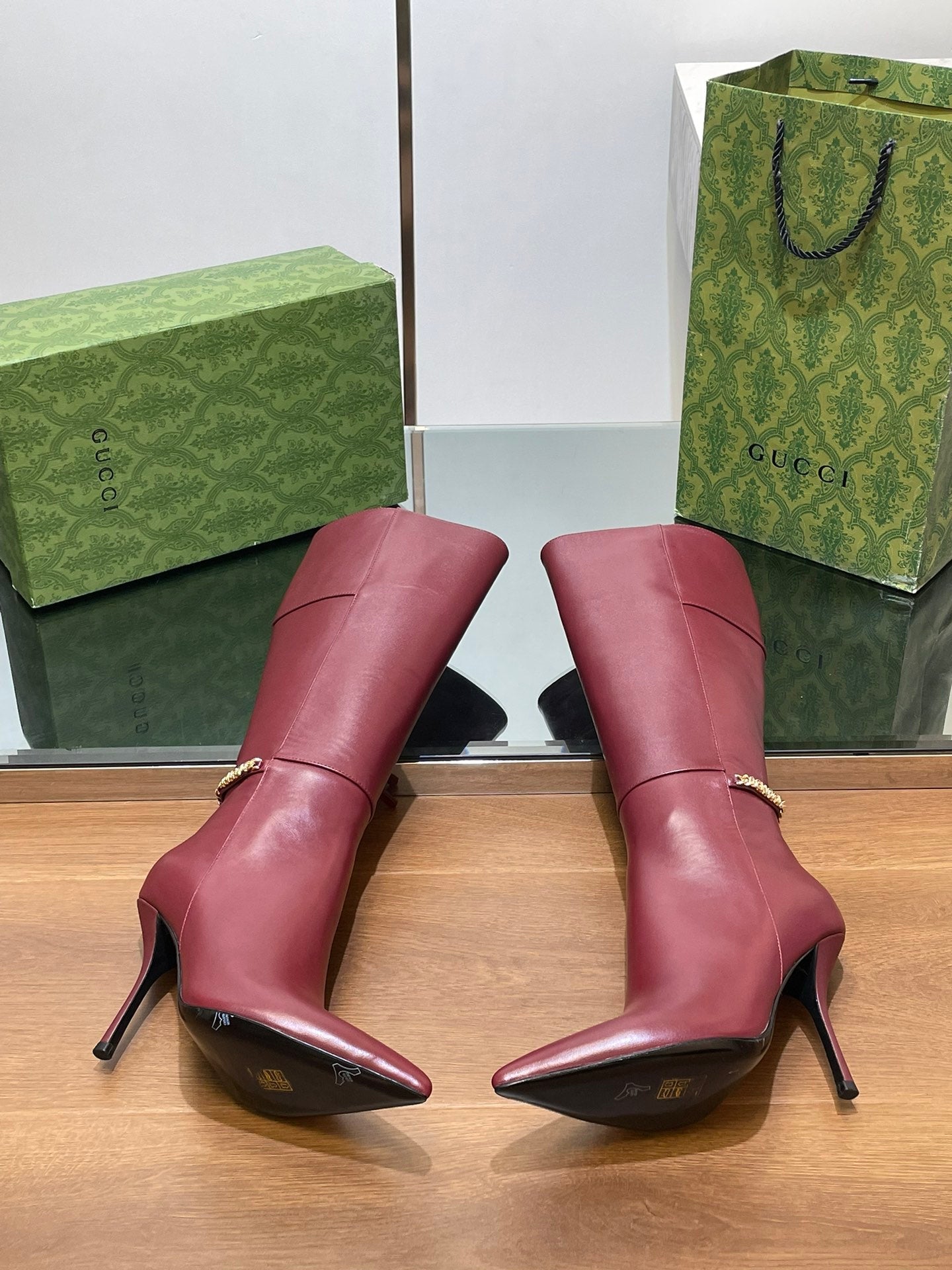 GG 26s Signoria Long Boot 10.5cm Burgundy Cowhide 997212