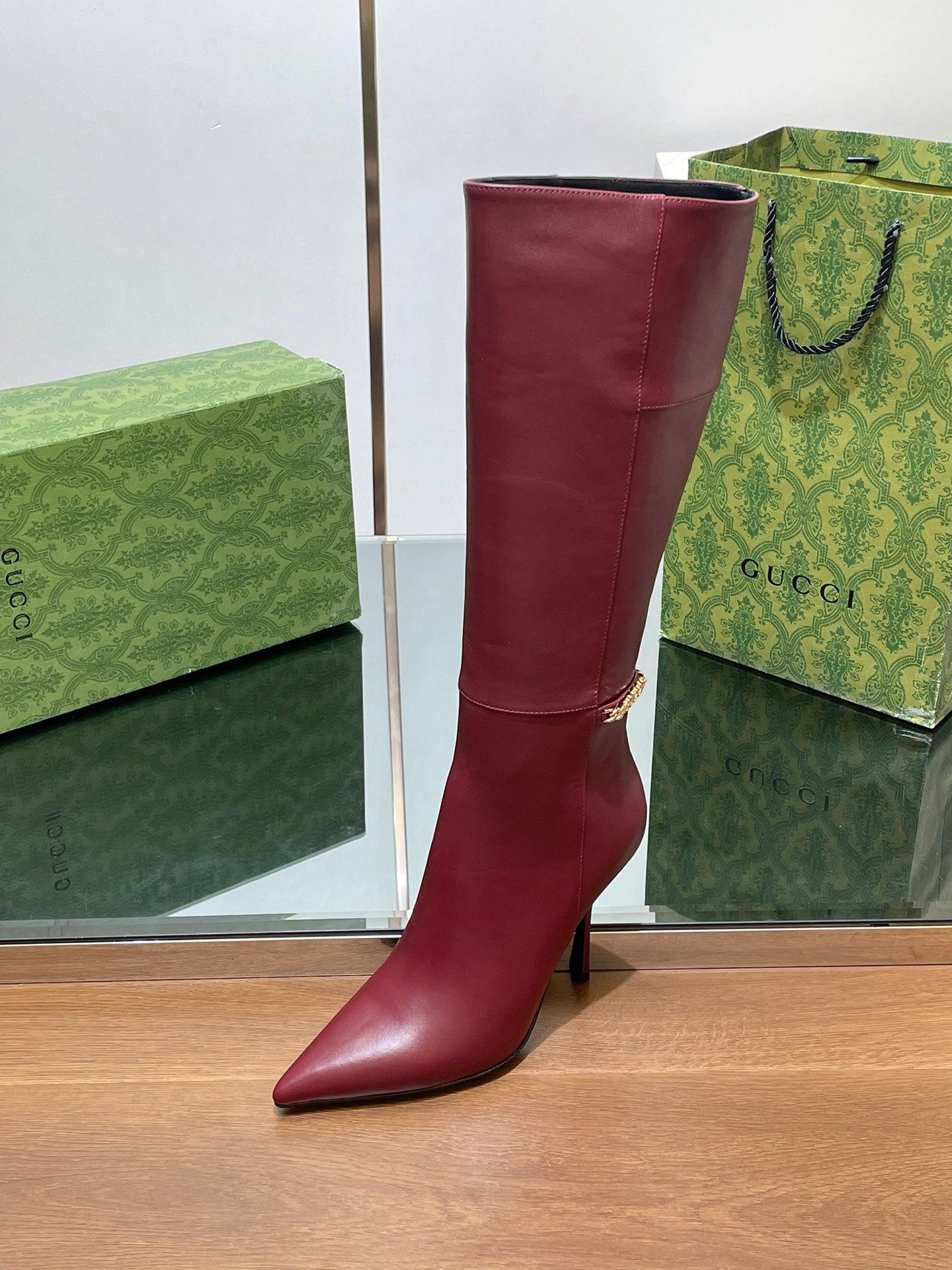 GG 26s Signoria Long Boot 10.5cm Burgundy Cowhide 997212