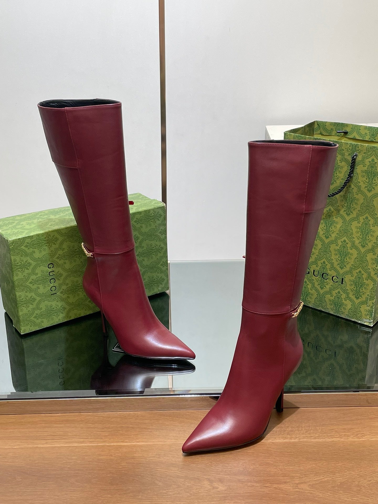 GG 26s Signoria Long Boot 10.5cm Burgundy Cowhide 997212