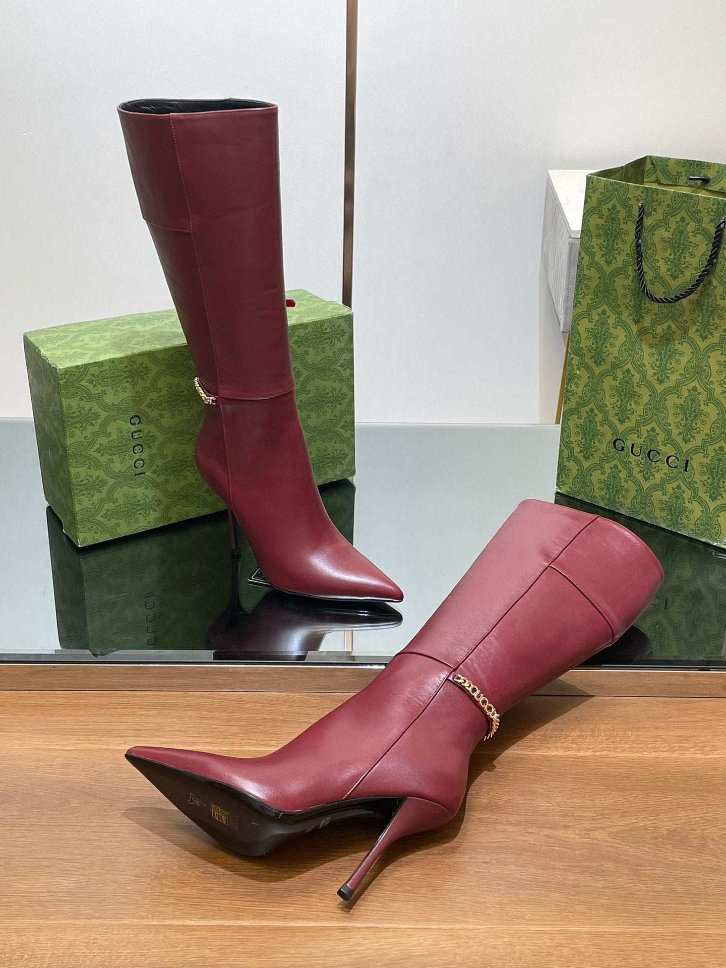 GG 26s Signoria Long Boot 10.5cm Burgundy Cowhide 997212