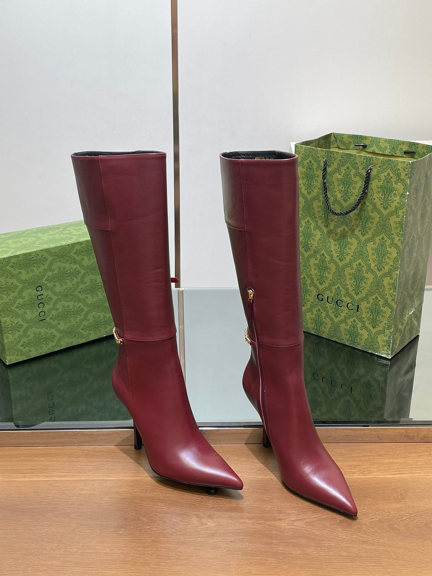GG 26s Signoria Long Boot 10.5cm Burgundy Cowhide 997212