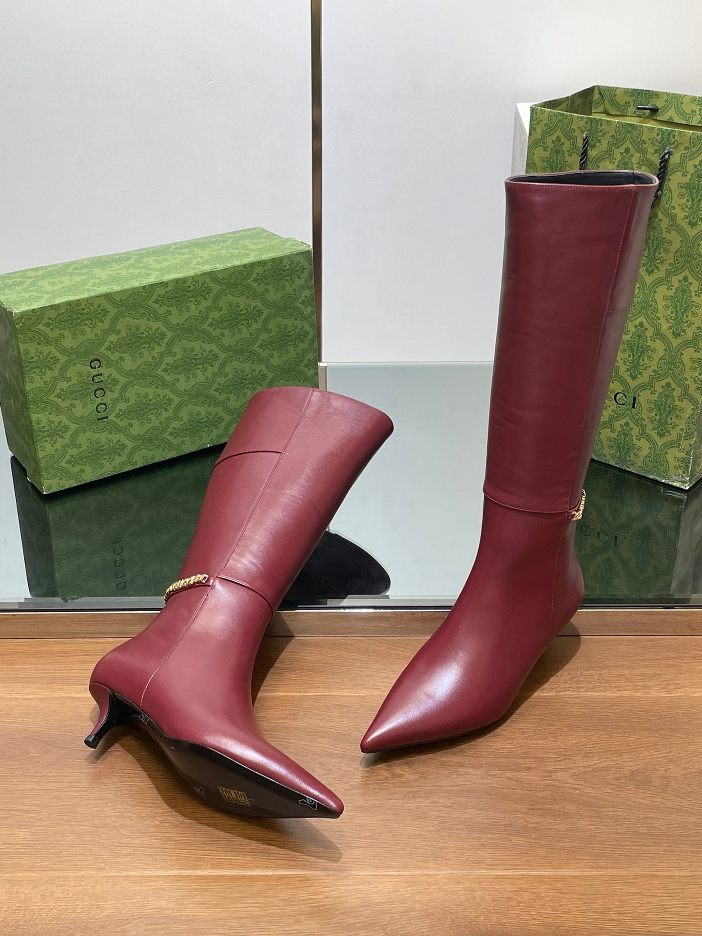 GG 26s Signoria Long Boot 4.5cm Burgundy Cowhide 997213