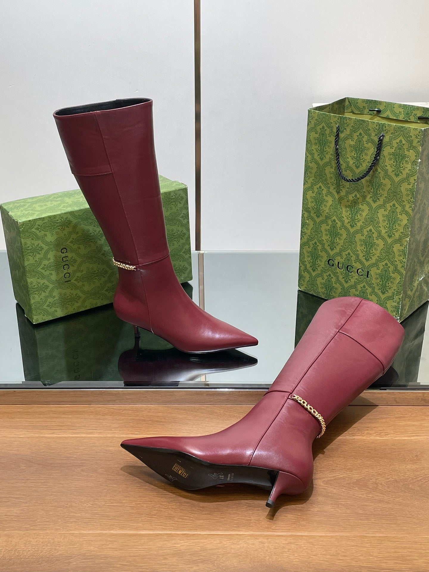 GG 26s Signoria Long Boot 4.5cm Burgundy Cowhide 997213