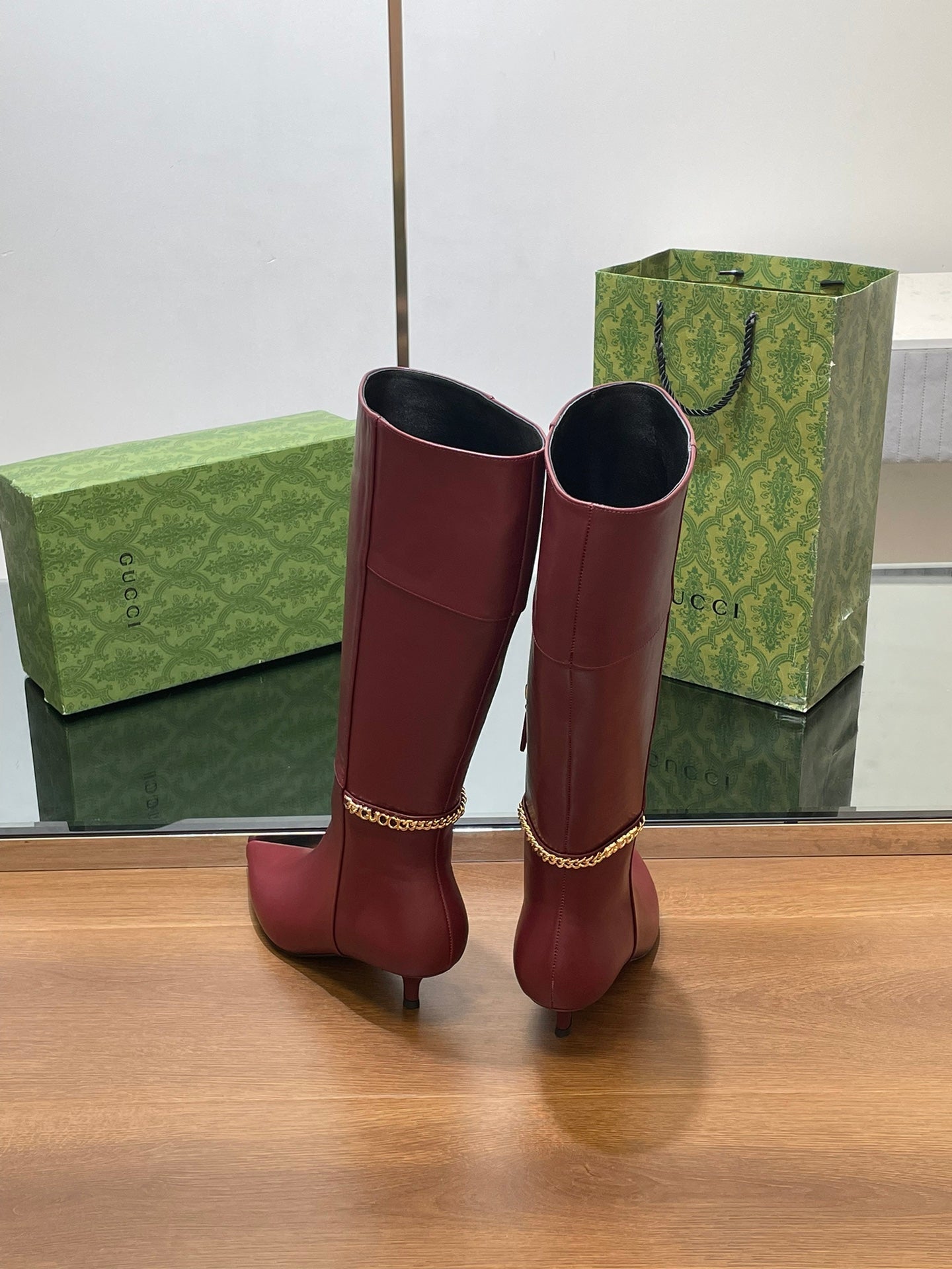 GG 26s Signoria Long Boot 4.5cm Burgundy Cowhide 997213
