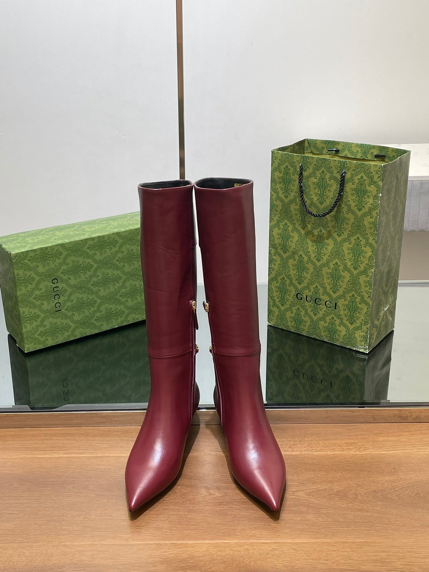 GG 26s Signoria Long Boot 4.5cm Burgundy Cowhide 997213