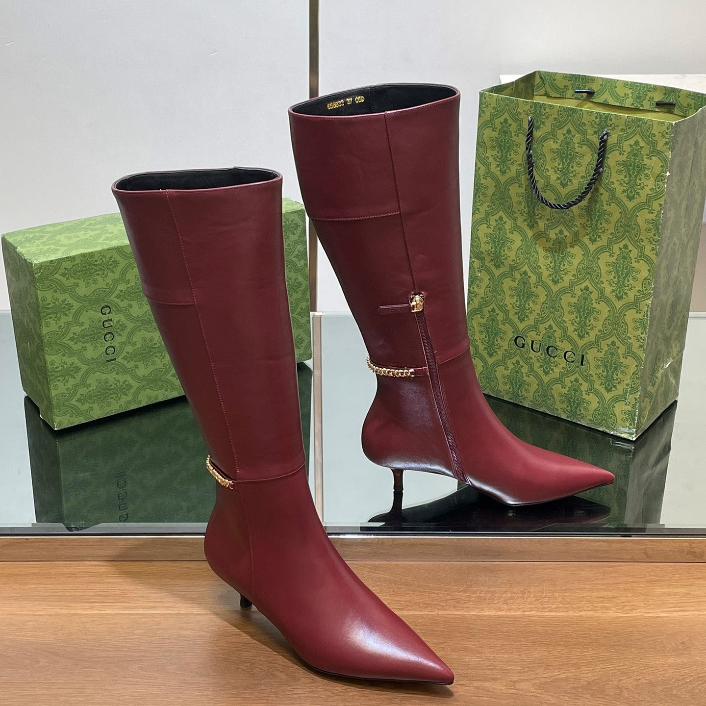 GG 26s Signoria Long Boot 4.5cm Burgundy Cowhide 997213