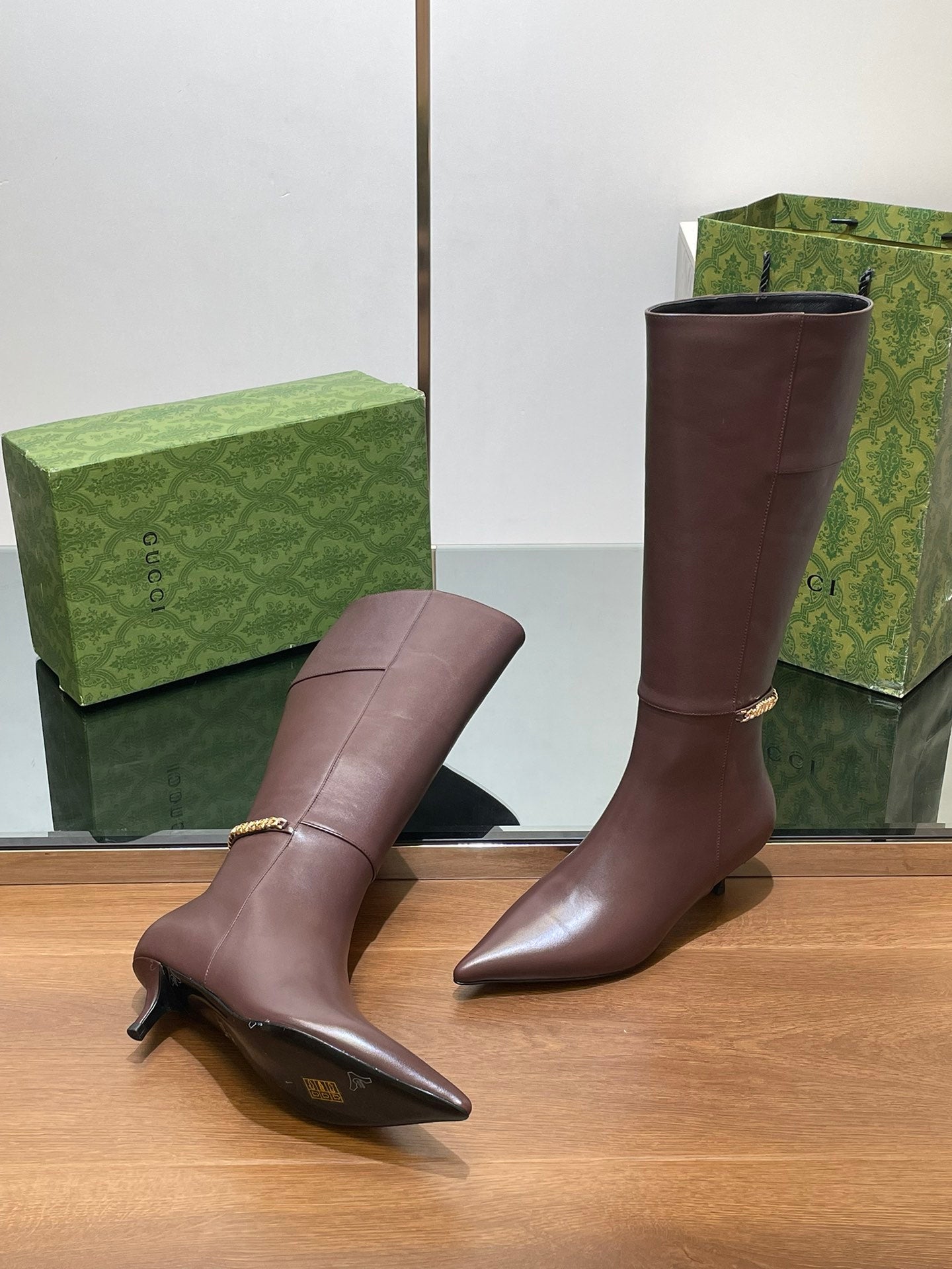 GG 26s Signoria Long Boot 4.5cm Brown Cowhide 997214