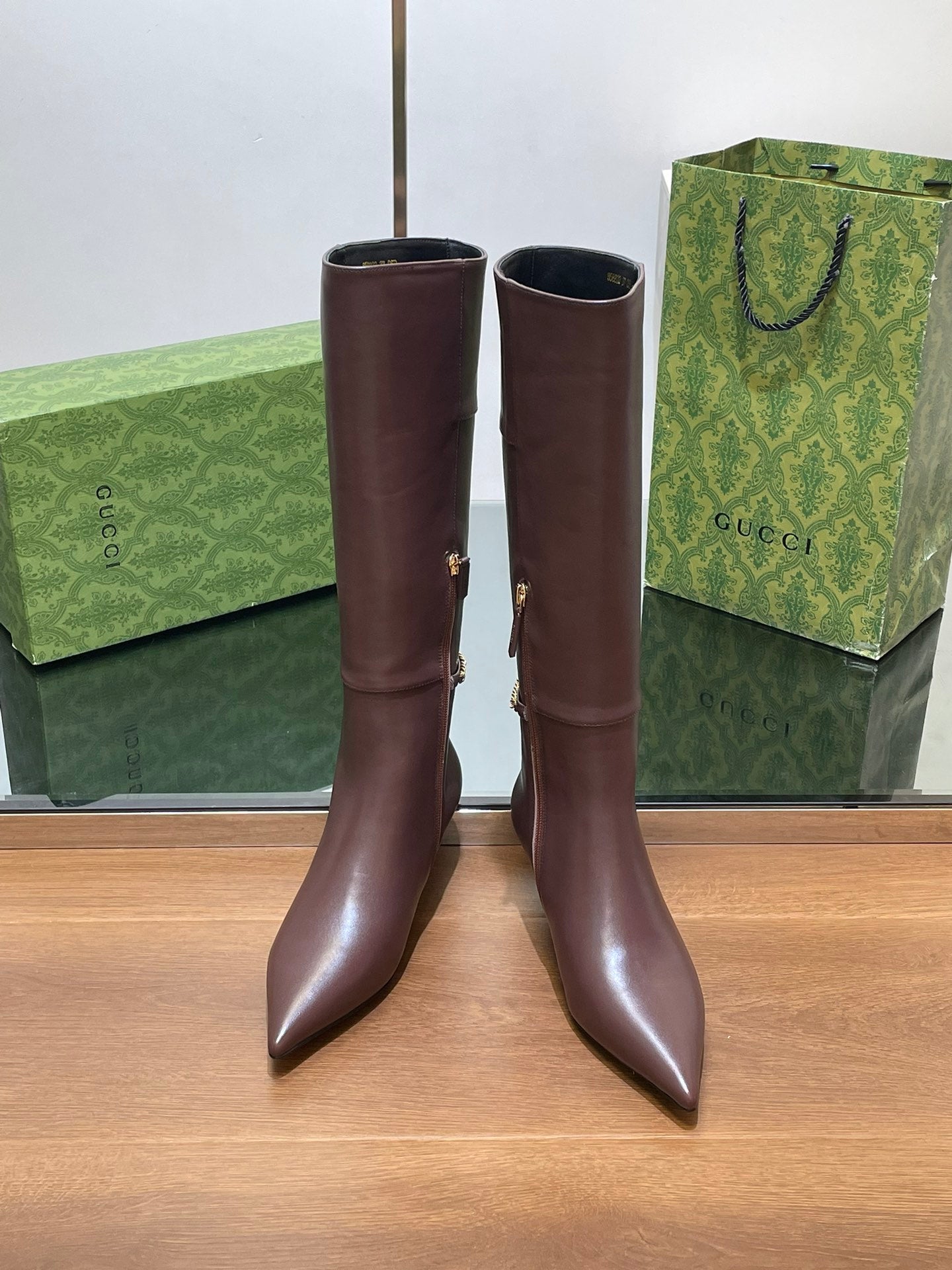 GG 26s Signoria Long Boot 4.5cm Brown Cowhide 997214