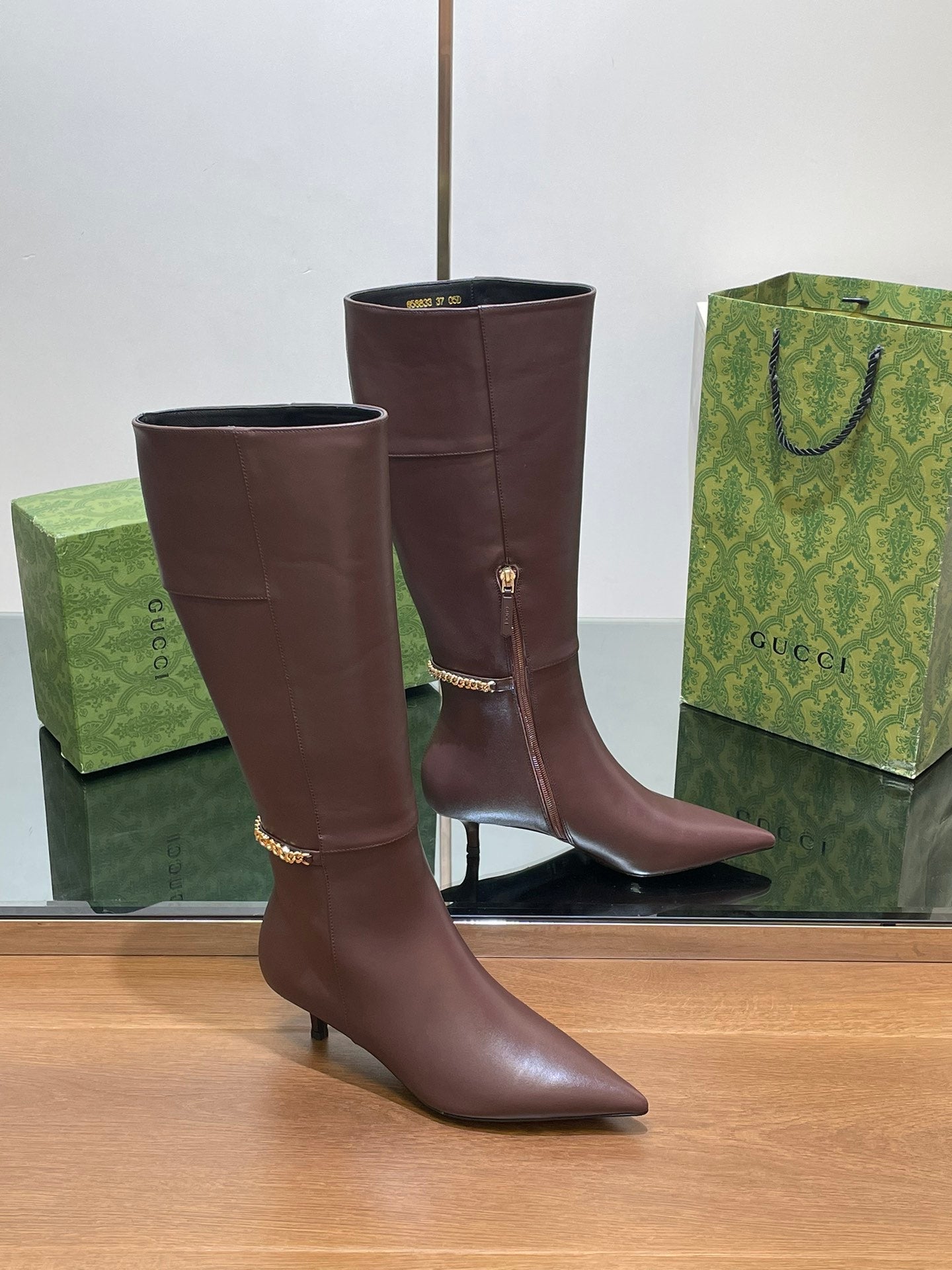 GG 26s Signoria Long Boot 4.5cm Brown Cowhide 997214