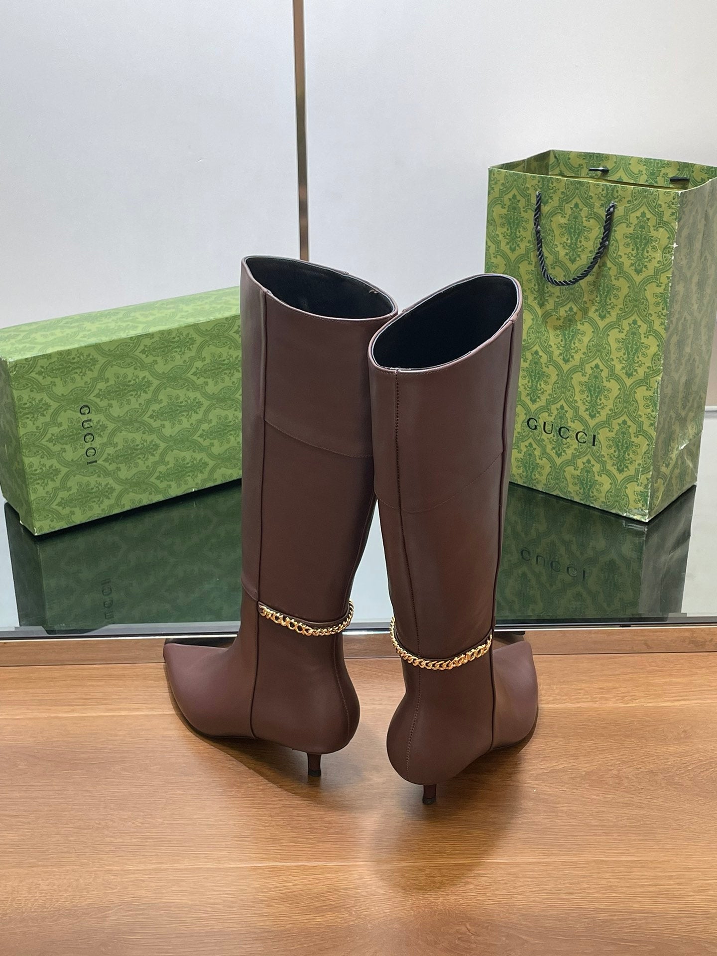 GG 26s Signoria Long Boot 4.5cm Brown Cowhide 997214