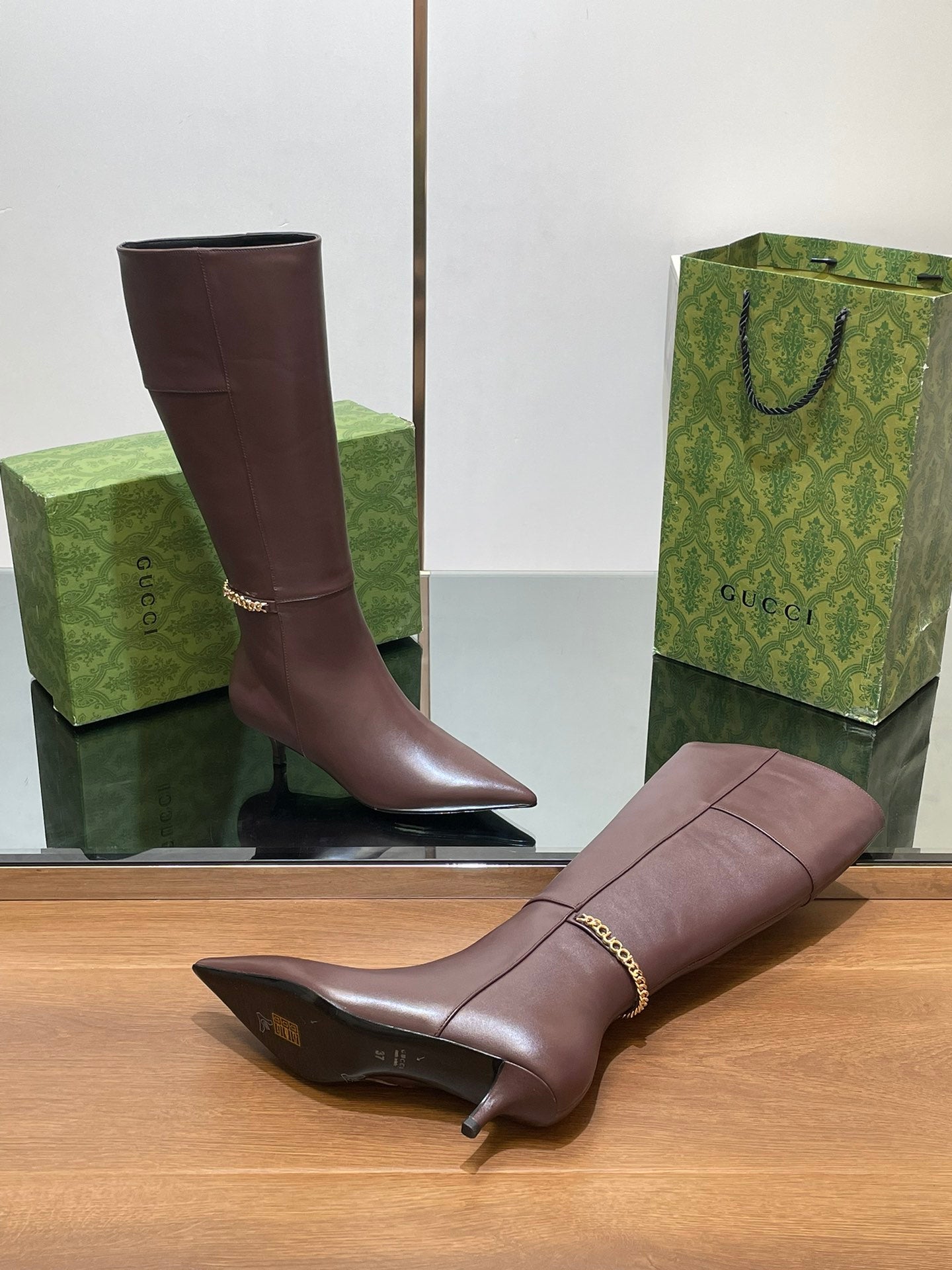 GG 26s Signoria Long Boot 4.5cm Brown Cowhide 997214