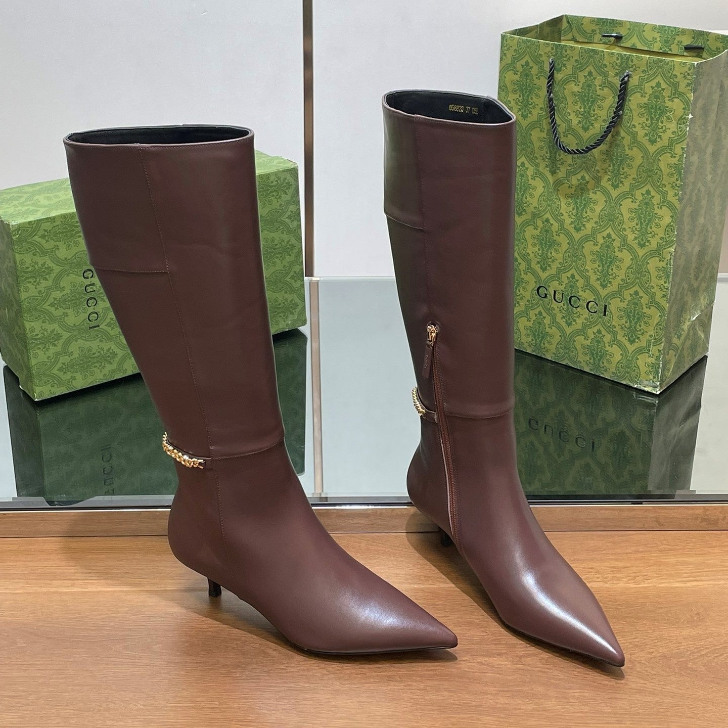 GG 26s Signoria Long Boot 4.5cm Brown Cowhide 997214