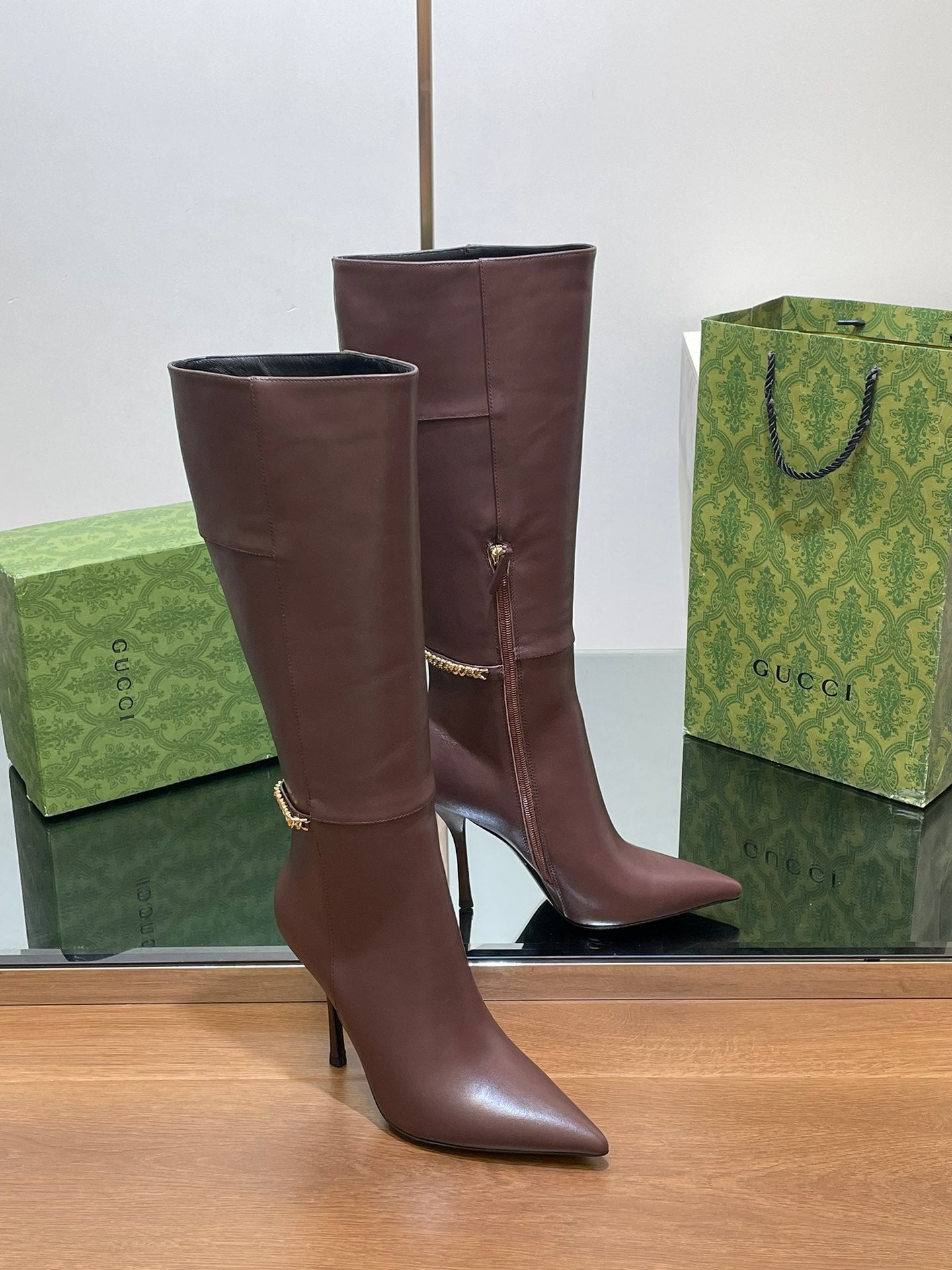 GG 26s Signoria Long Boot 10.5cm Brown Cowhide 997215