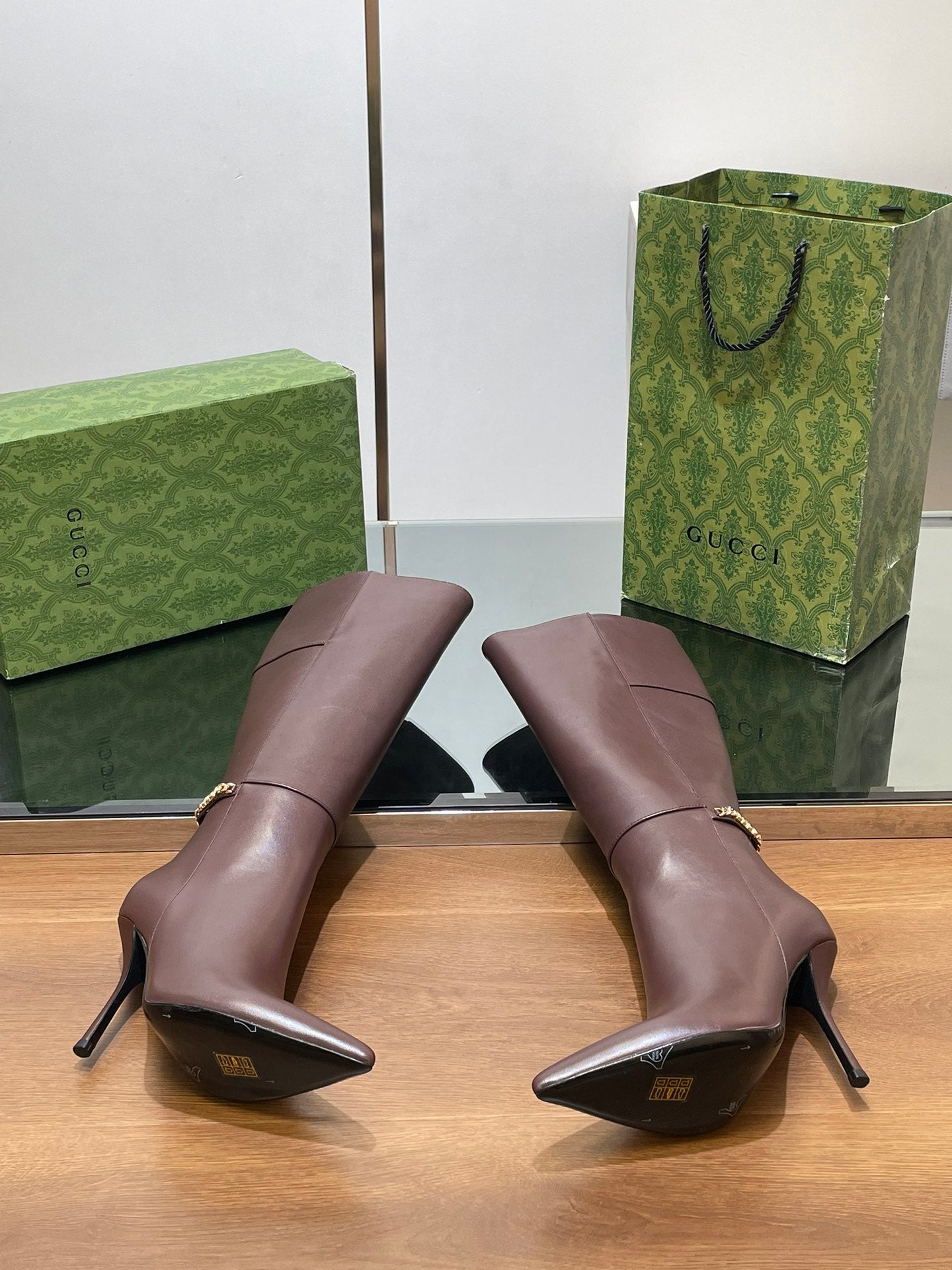 GG 26s Signoria Long Boot 10.5cm Brown Cowhide 997215