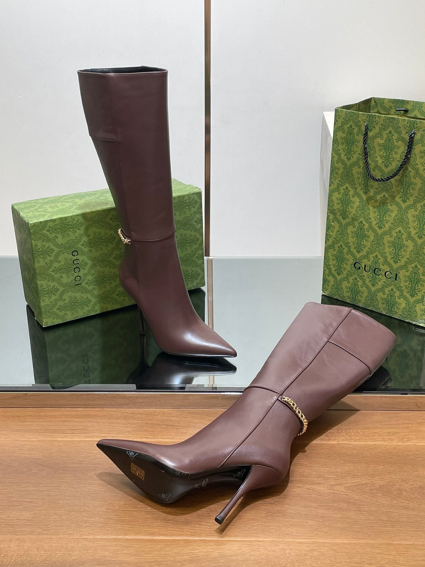 GG 26s Signoria Long Boot 10.5cm Brown Cowhide 997215