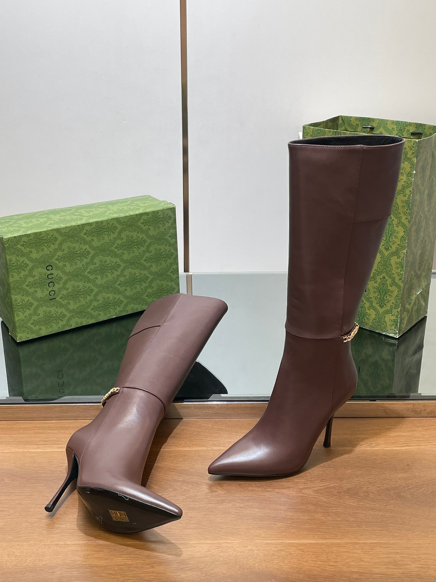 GG 26s Signoria Long Boot 10.5cm Brown Cowhide 997215