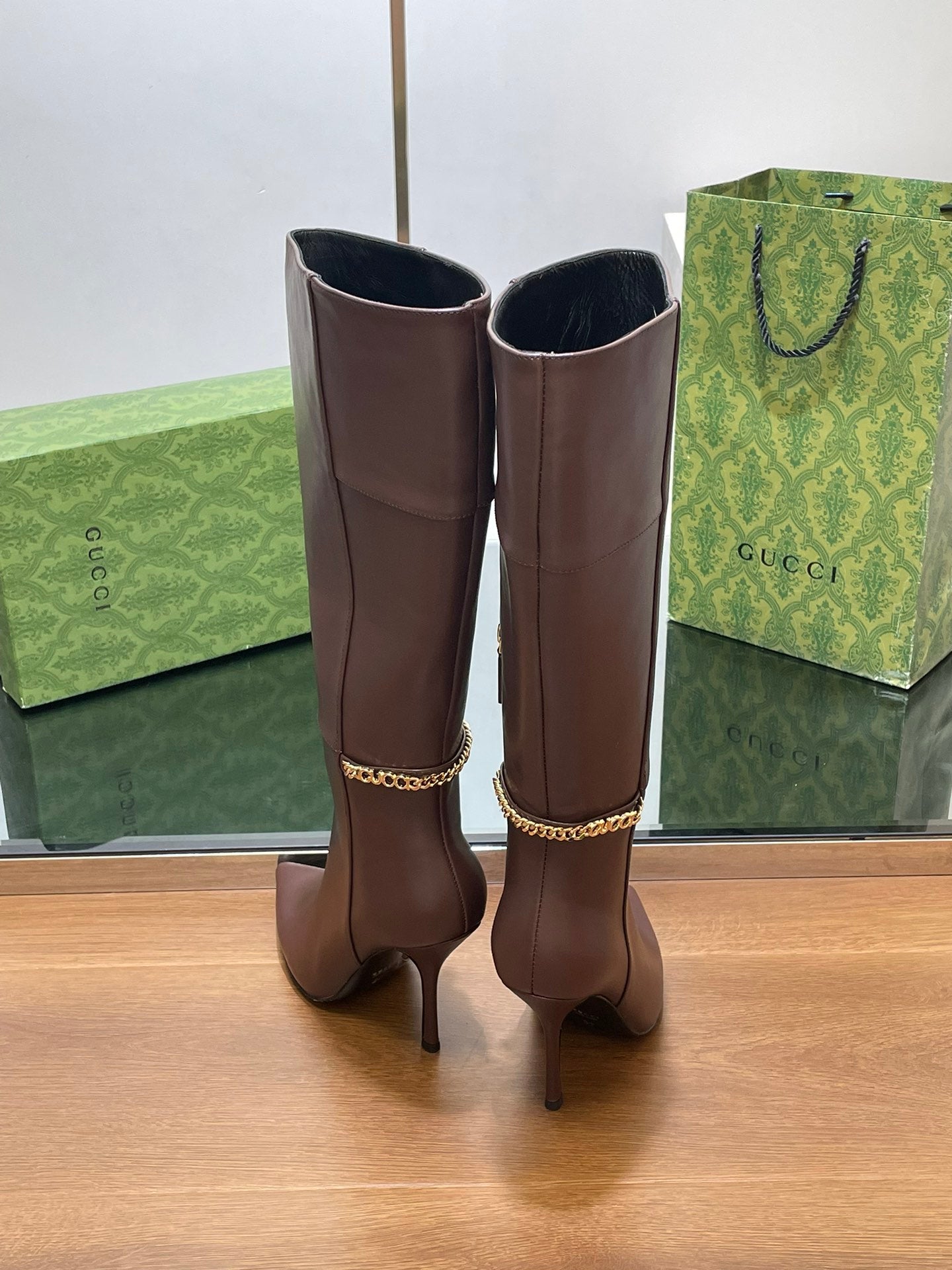 GG 26s Signoria Long Boot 10.5cm Brown Cowhide 997215