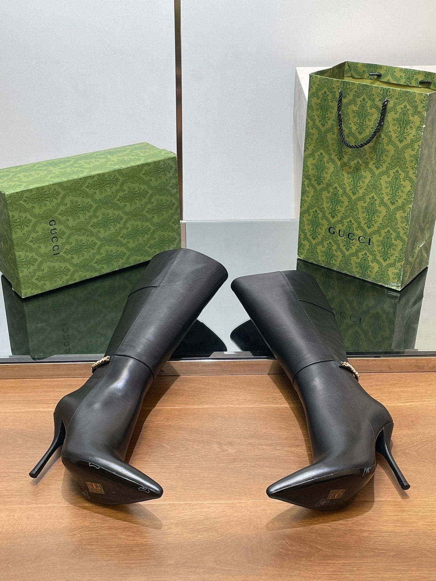 GG 26s Signoria Long Boot 10.5cm Black Cowhide 997216