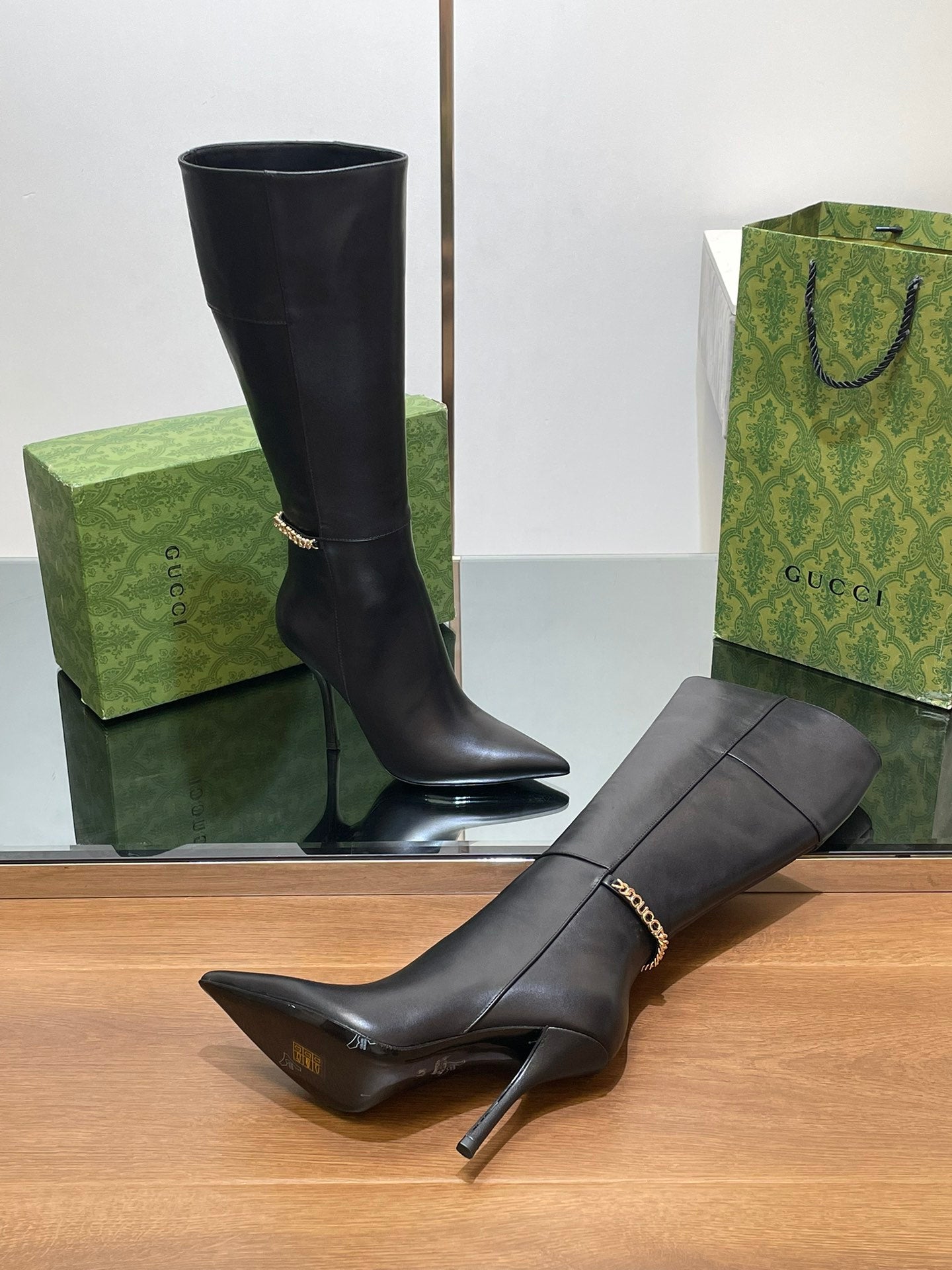 GG 26s Signoria Long Boot 10.5cm Black Cowhide 997216