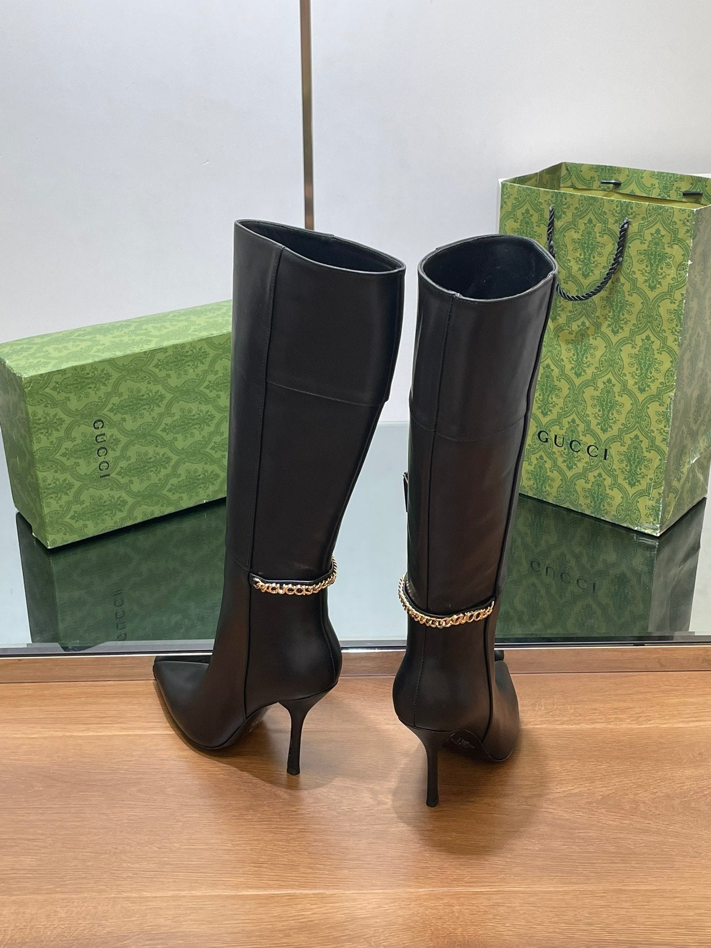 GG 26s Signoria Long Boot 10.5cm Black Cowhide 997216