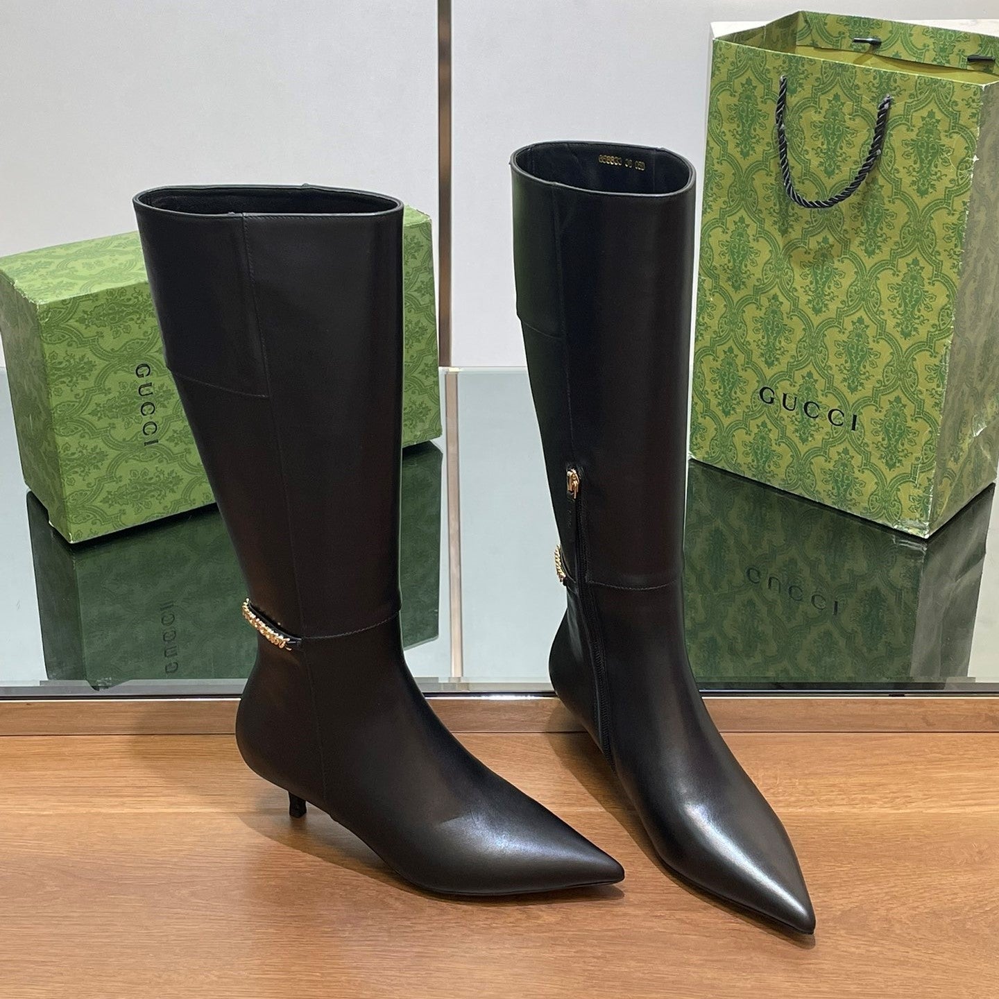GG 26s Signoria Long Boot 4.5cm Black Cowhide 997217