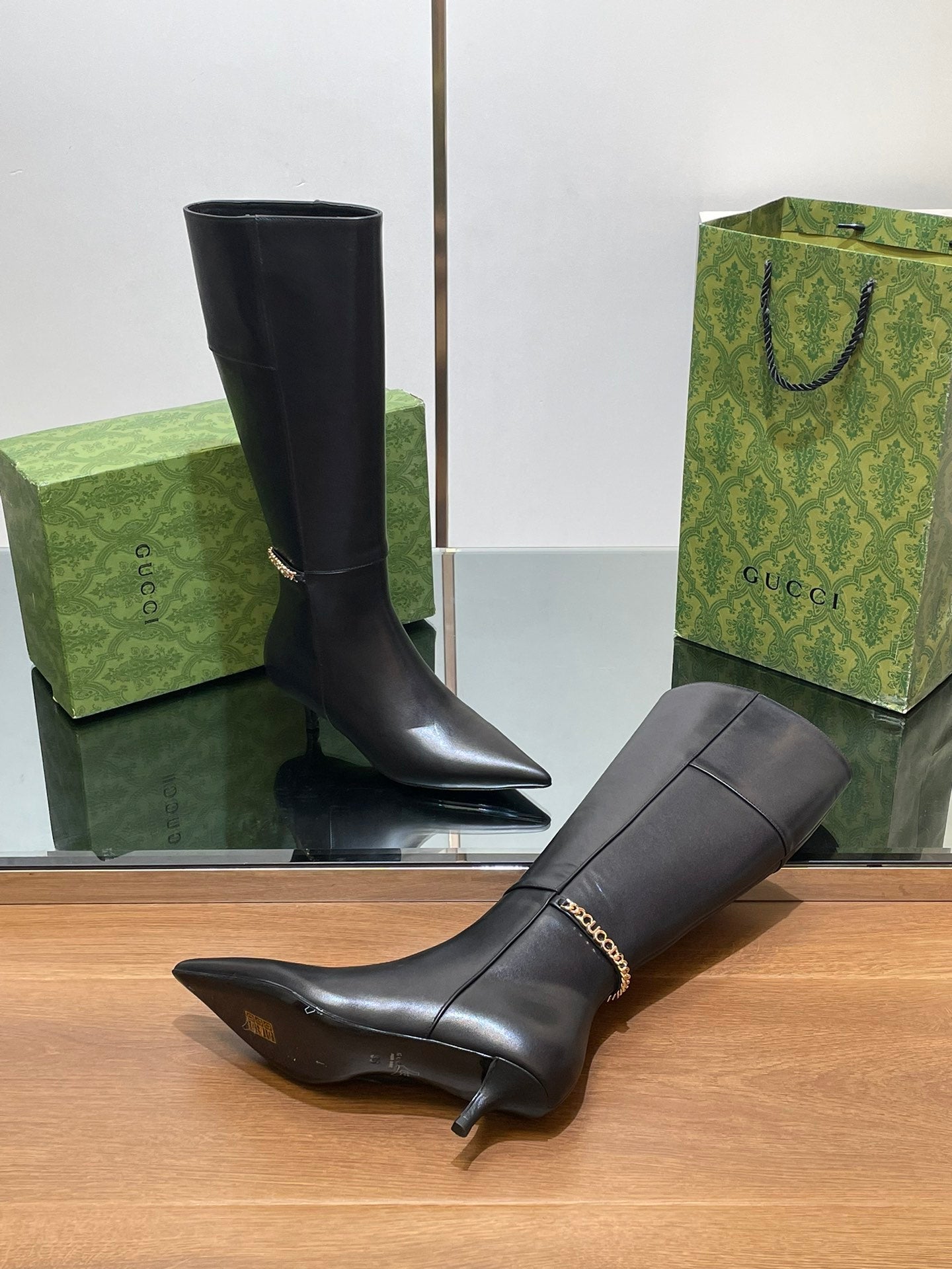 GG 26s Signoria Long Boot 4.5cm Black Cowhide 997217