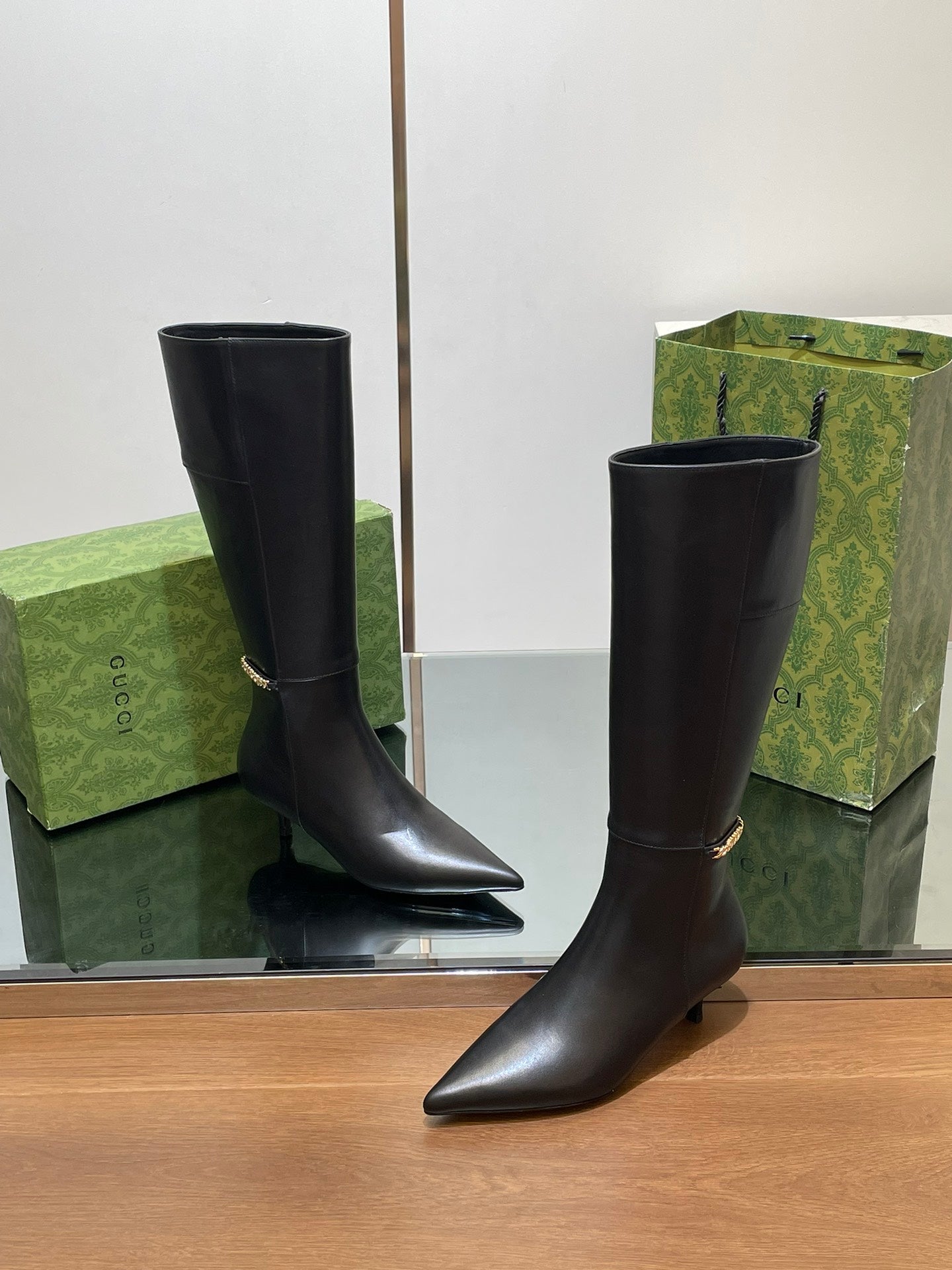 GG 26s Signoria Long Boot 4.5cm Black Cowhide 997217