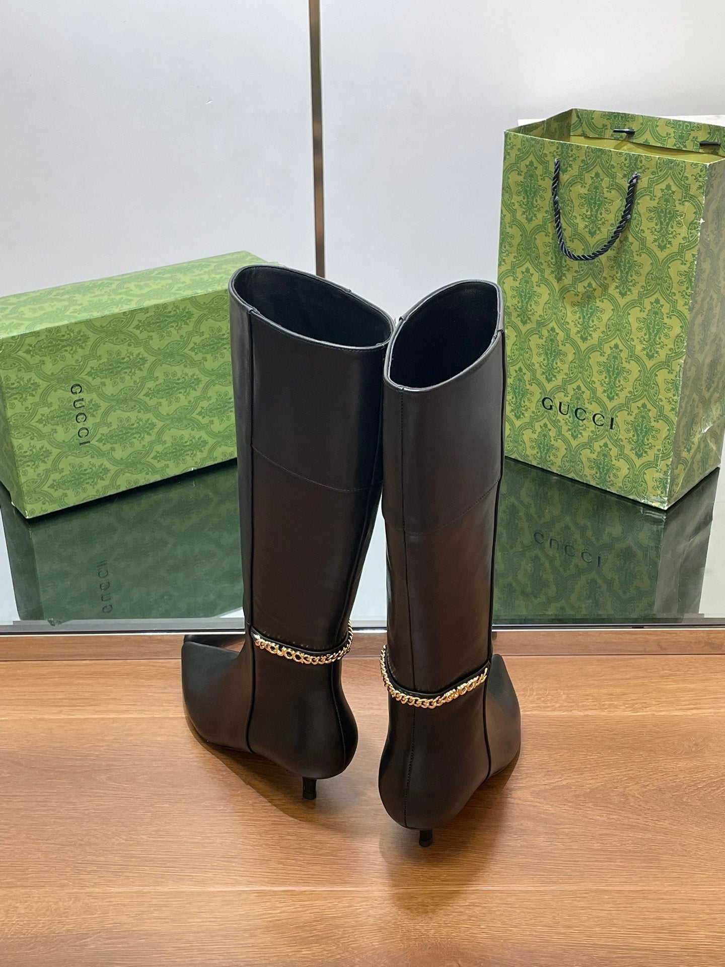 GG 26s Signoria Long Boot 4.5cm Black Cowhide 997217