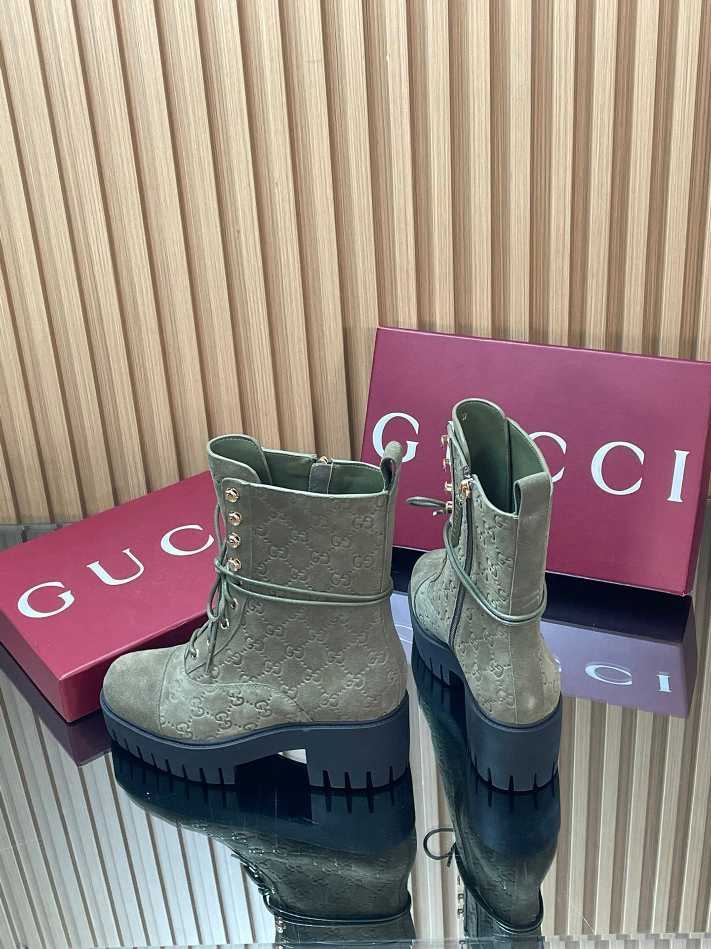 GG 26s Combat Boots Brown GG-Embossed Suede 997188