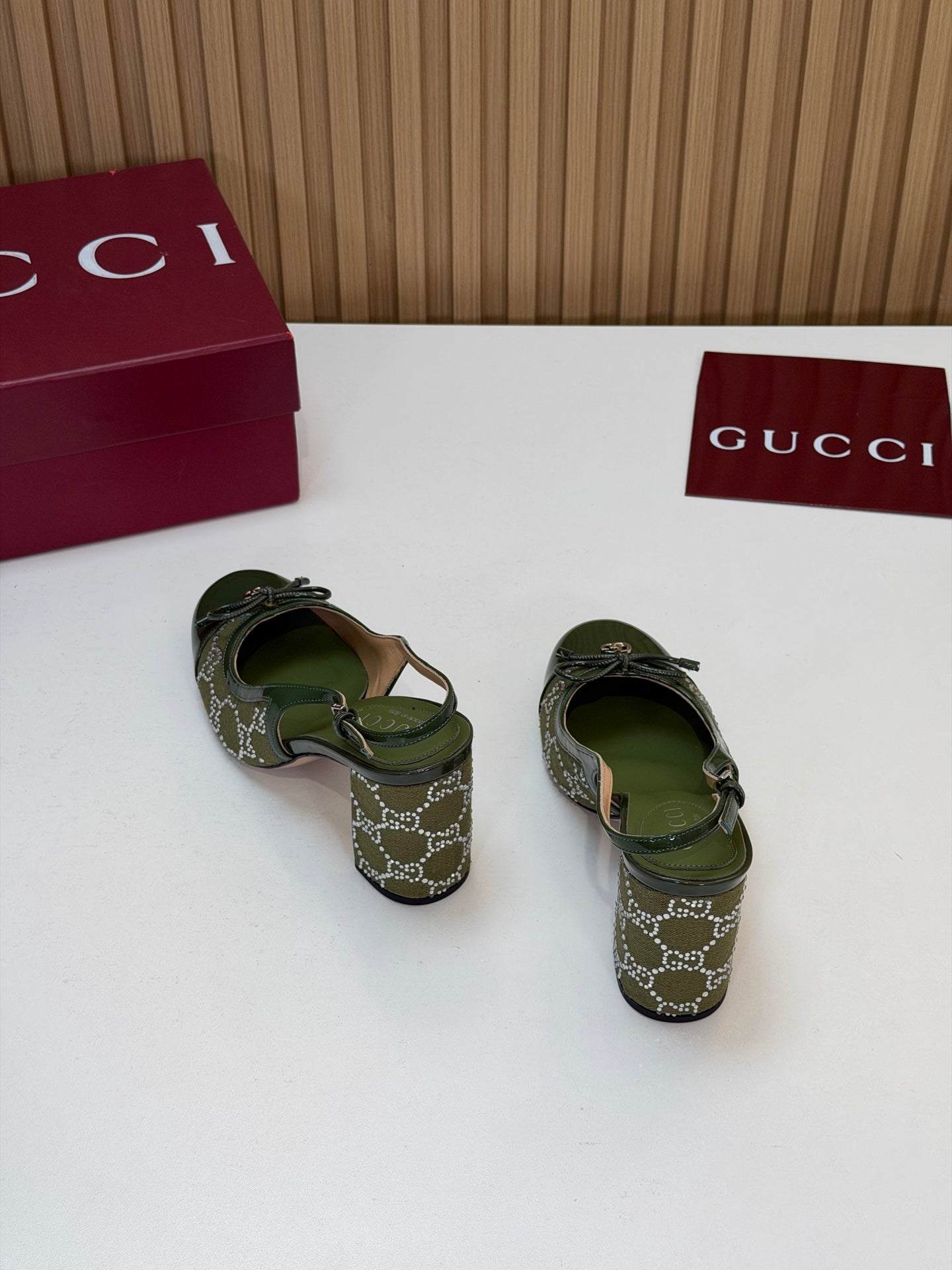 GG 26s Embellished Slingback Pumps Green Denim 997169