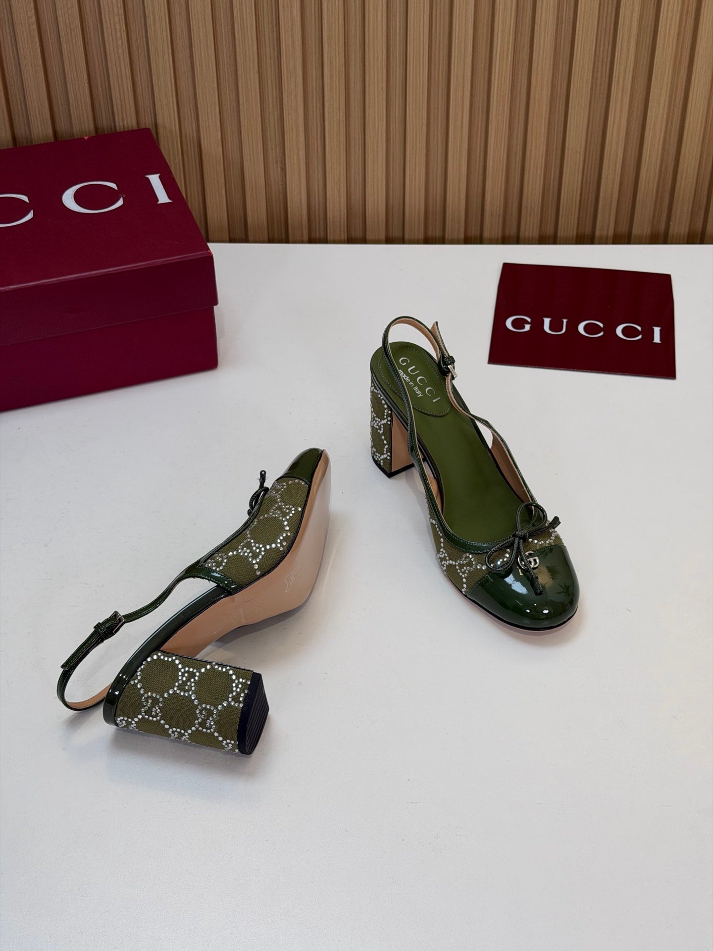 GG 26s Embellished Slingback Pumps Green Denim 997169