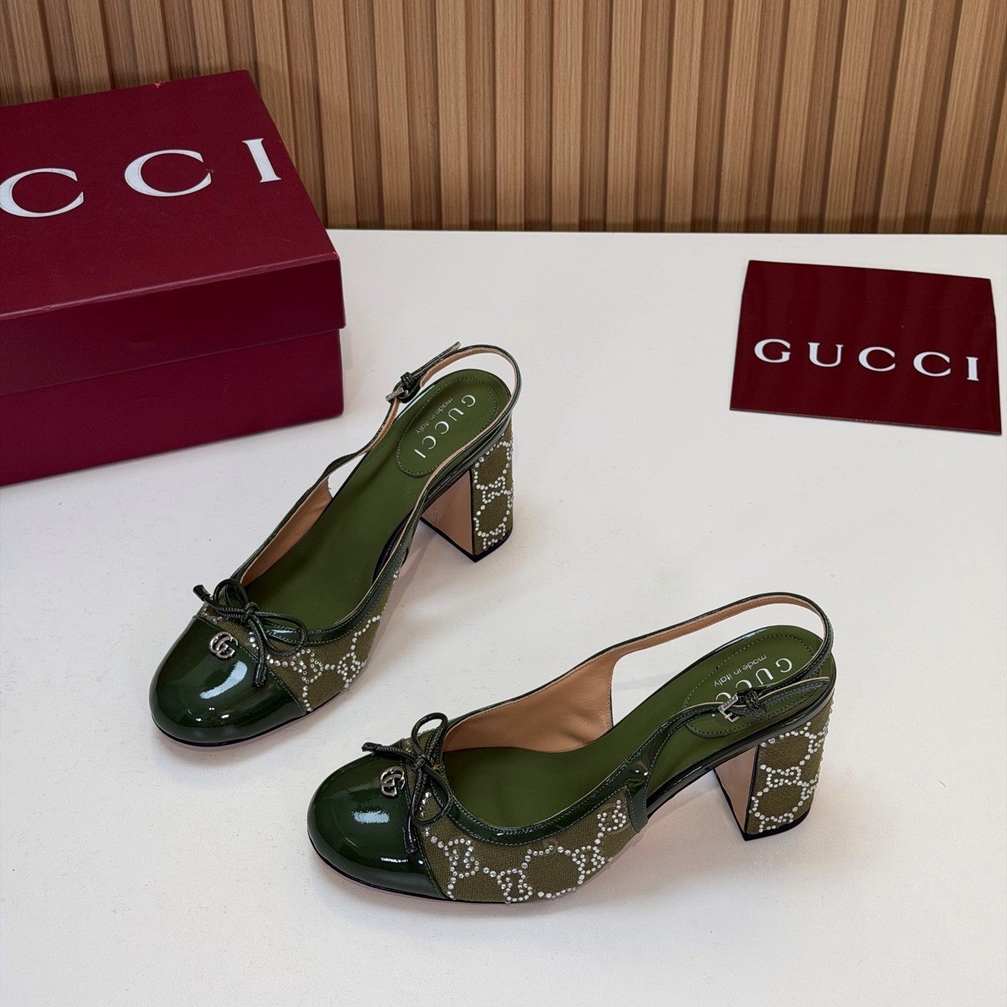 GG 26s Embellished Slingback Pumps Green Denim 997169