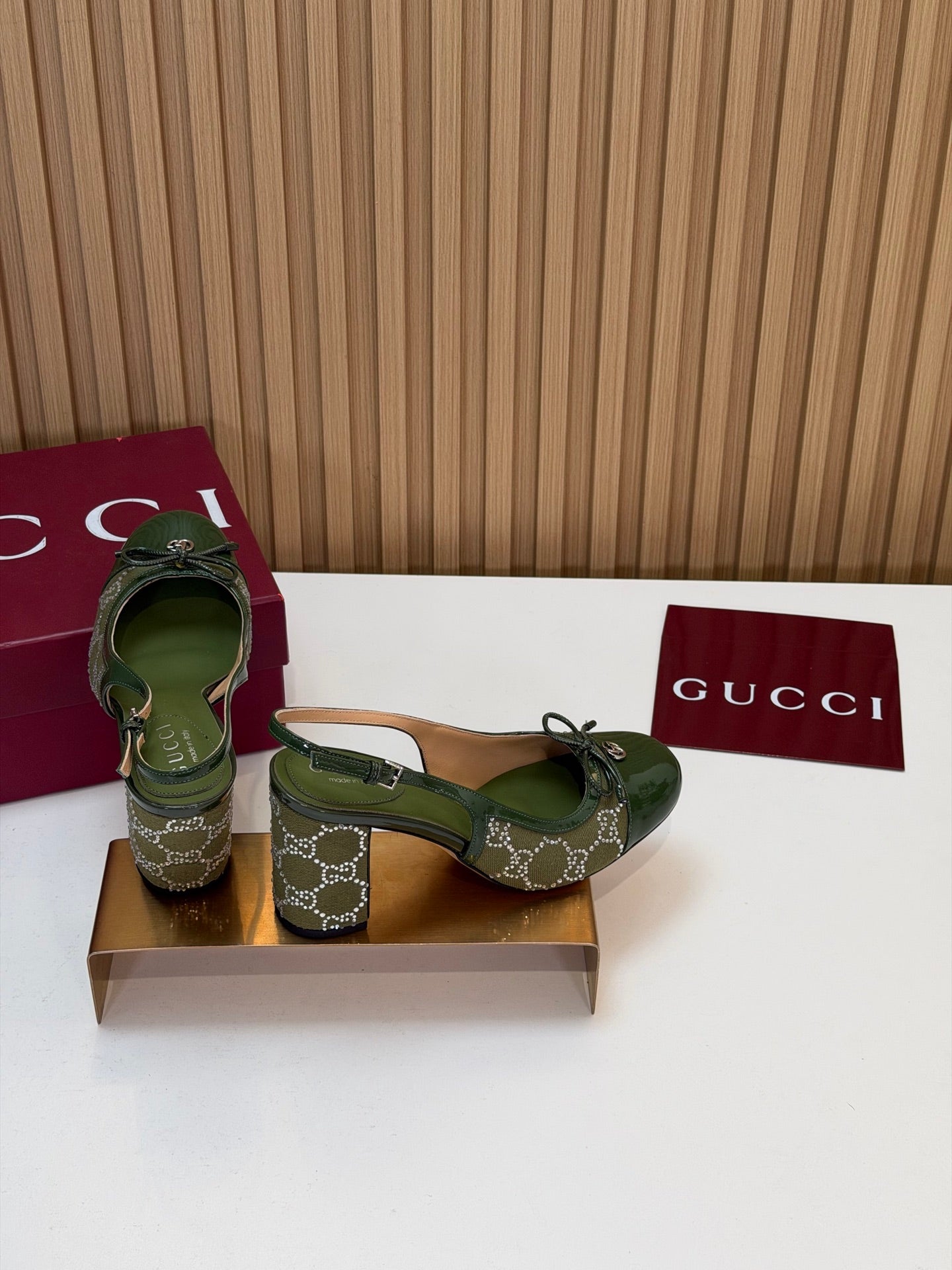 GG 26s Embellished Slingback Pumps Green Denim 997169