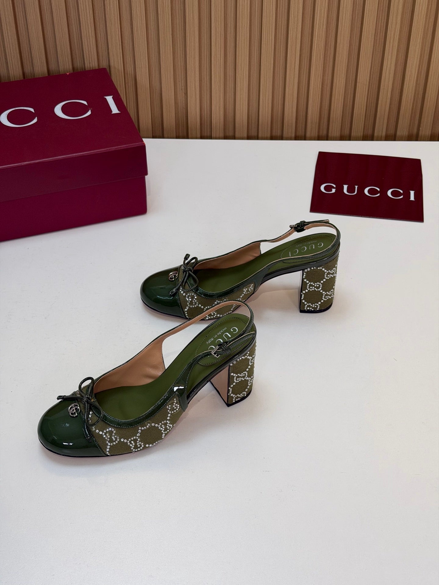GG 26s Embellished Slingback Pumps Green Denim 997169
