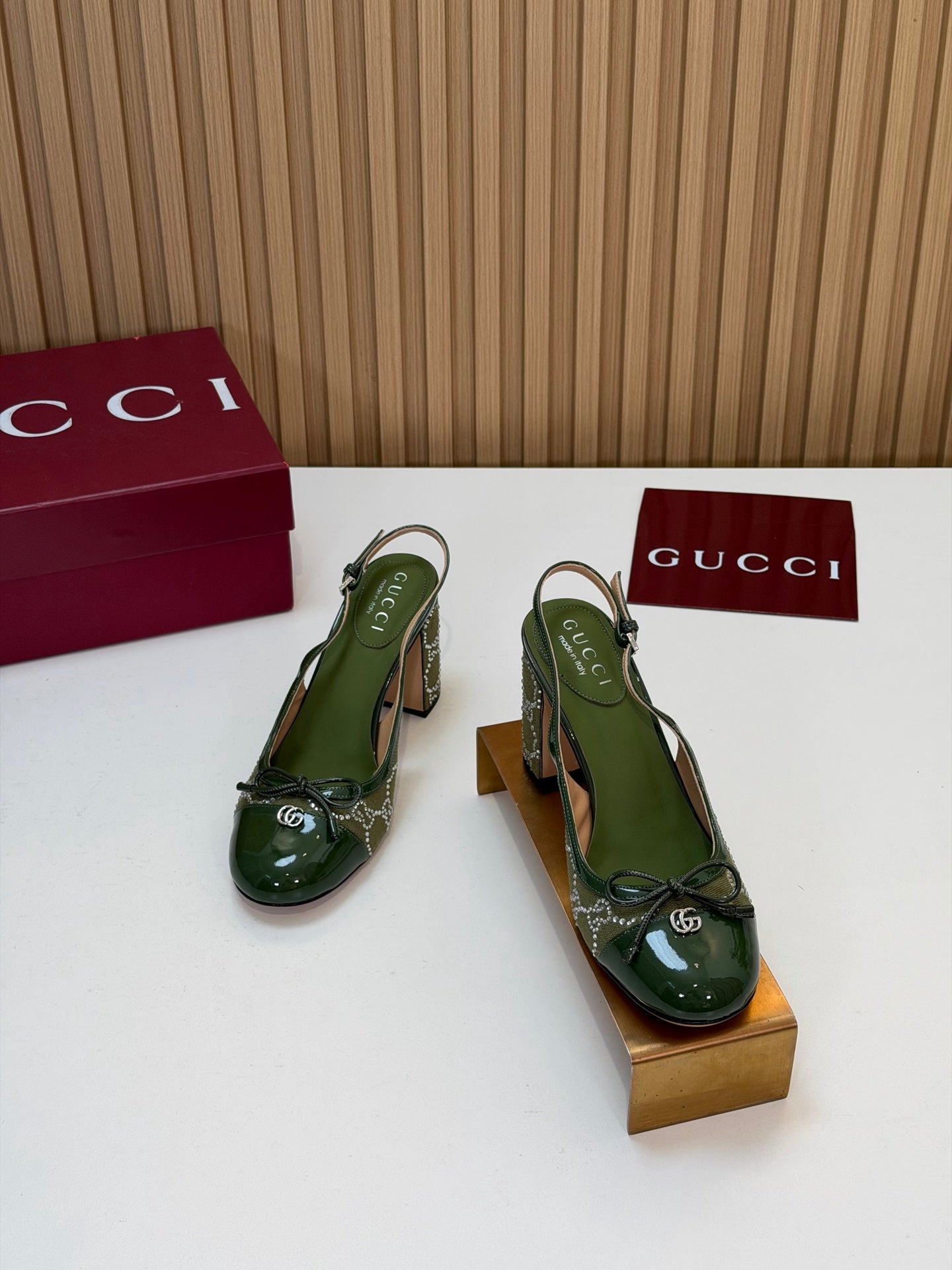 GG 26s Embellished Slingback Pumps Green Denim 997169