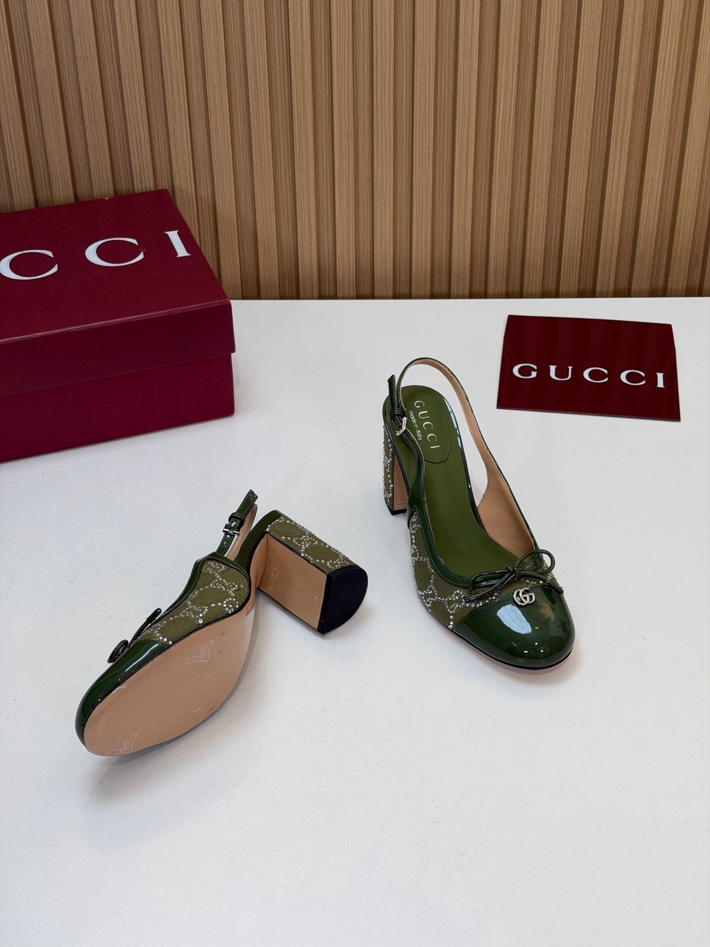 GG 26s Embellished Slingback Pumps Green Denim 997169