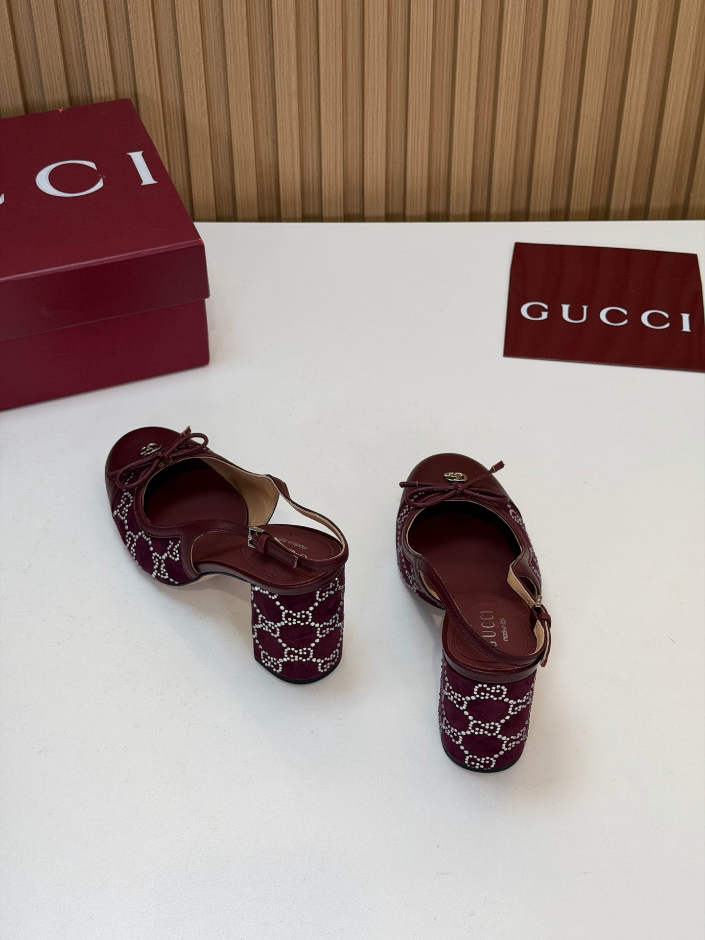 GG 26s Embellished Slingback Pumps Burgundy Velvet 997163