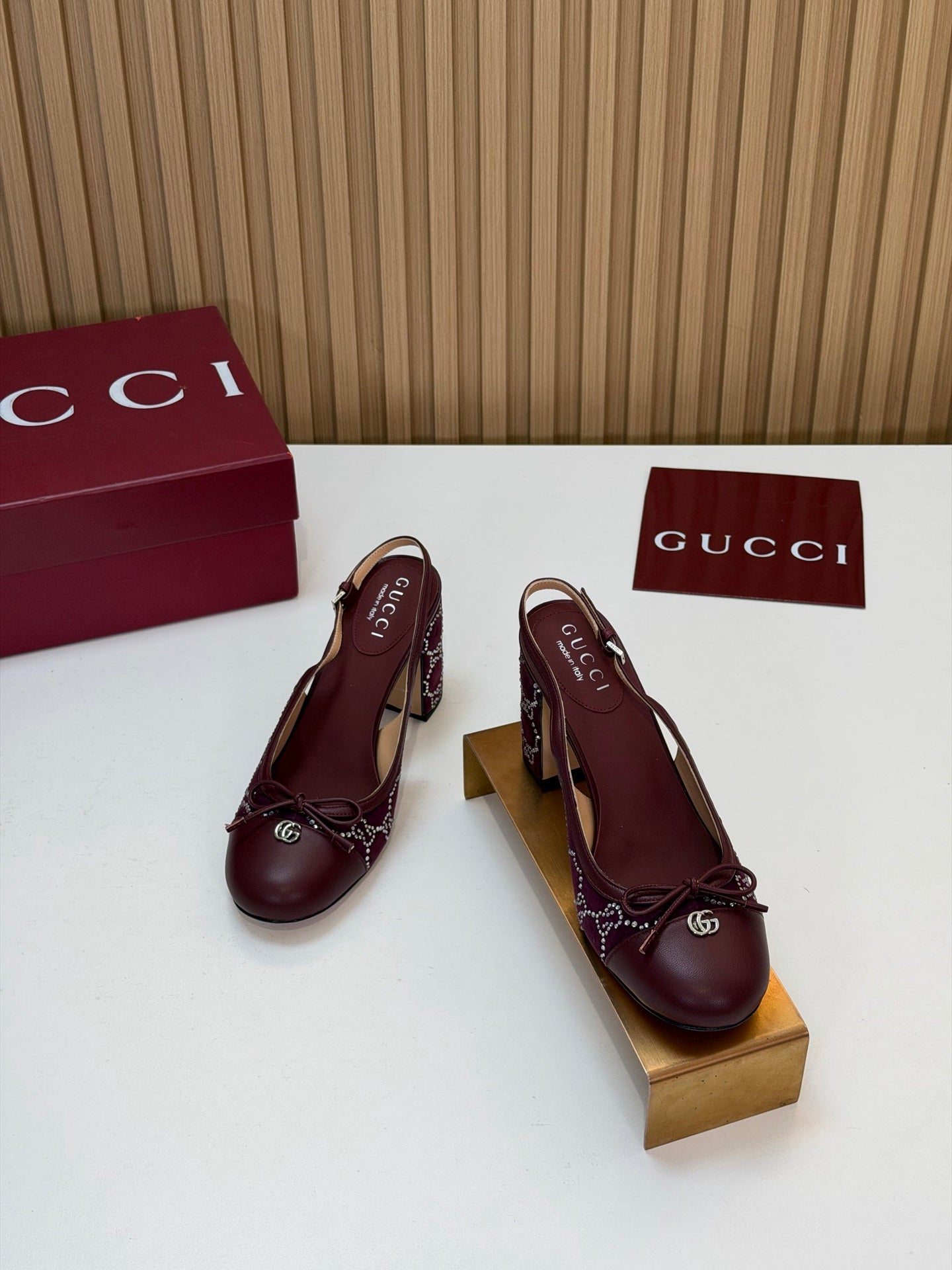 GG 26s Embellished Slingback Pumps Burgundy Velvet 997163